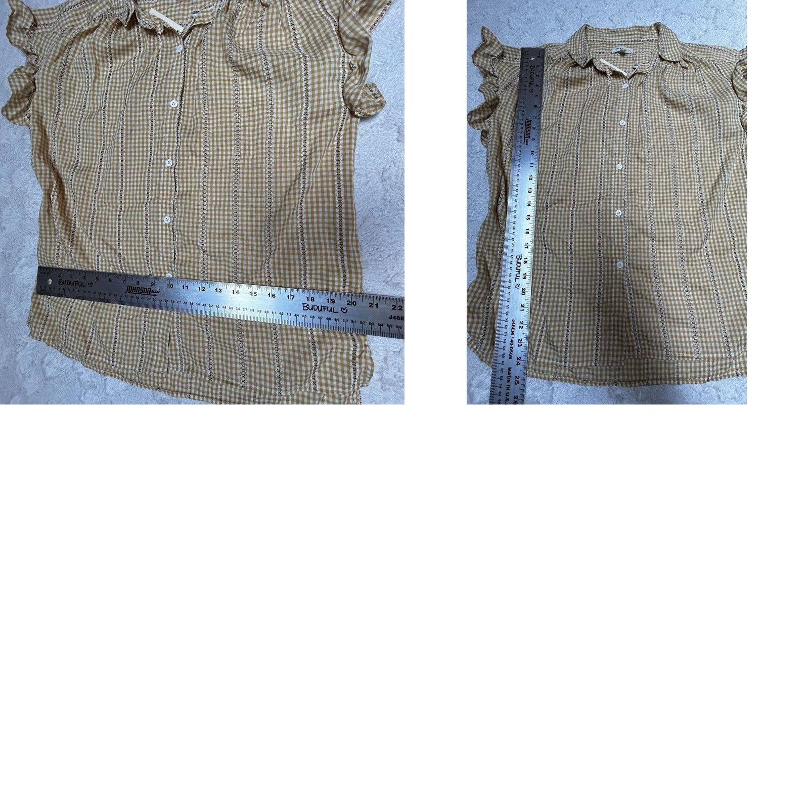 Vintage Max Studio Gingham Check Textured Button Up Ruffle Shirt Medium Yellow New Size M / US 6-8 / IT 42-44 - 8 Thumbnail