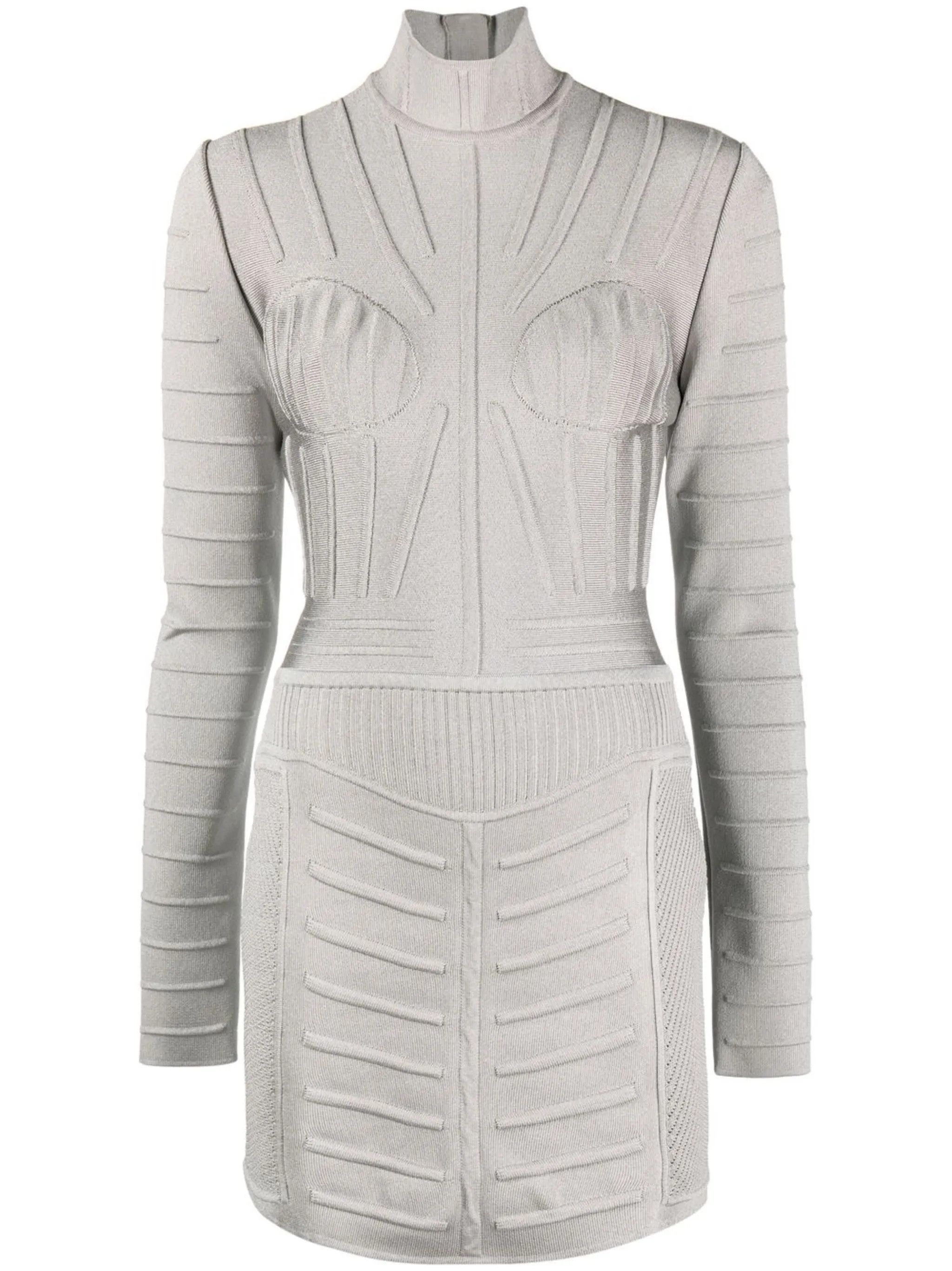 Balmain o1y0525 Turtleneck Mini Dress in Light Gray Size M / US 6-8 / IT 42-44 - 1 Thumbnail