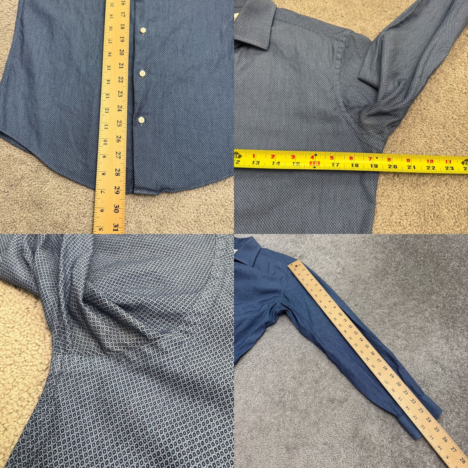 Ben Sherman Ben Sherman Dress Shirt Mens 14.5 Slim Blue Geometric Cotton Shirt Size 40R - 9 Thumbnail