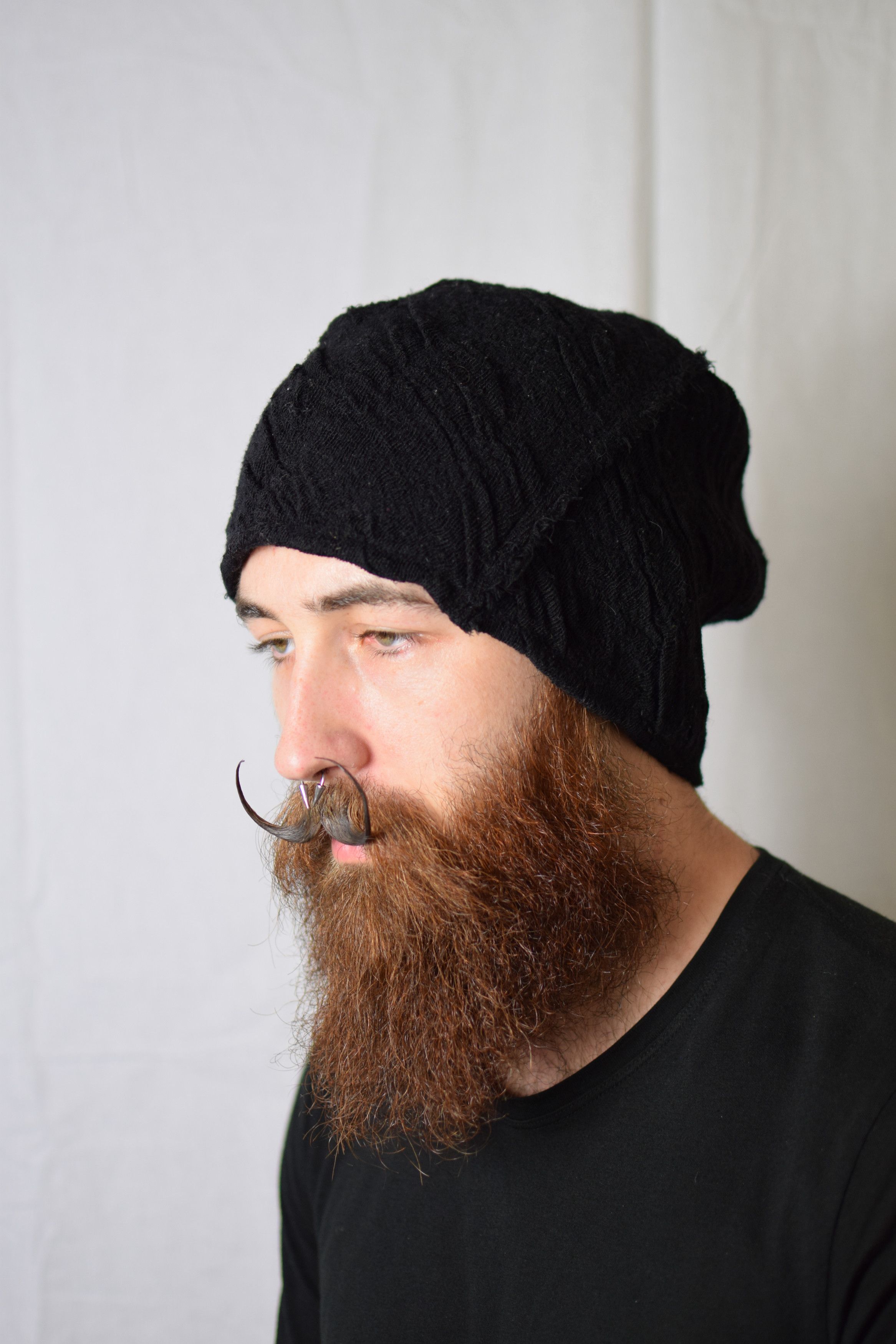 Image of Julius Distressed Knit Cap in Black, Men's