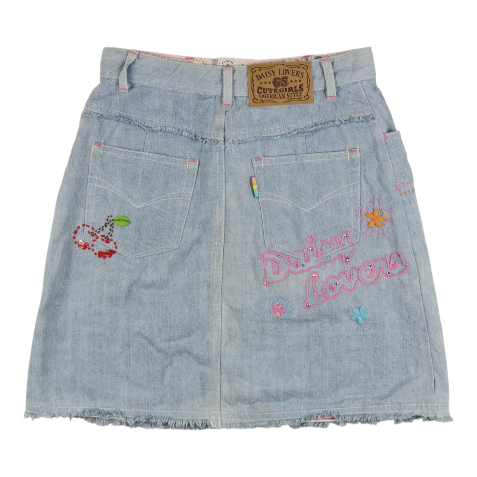 Other Daisy Lovers Embroidered Denim Skirt Size 36" / US 14 / IT 50 - 2 Thumbnail