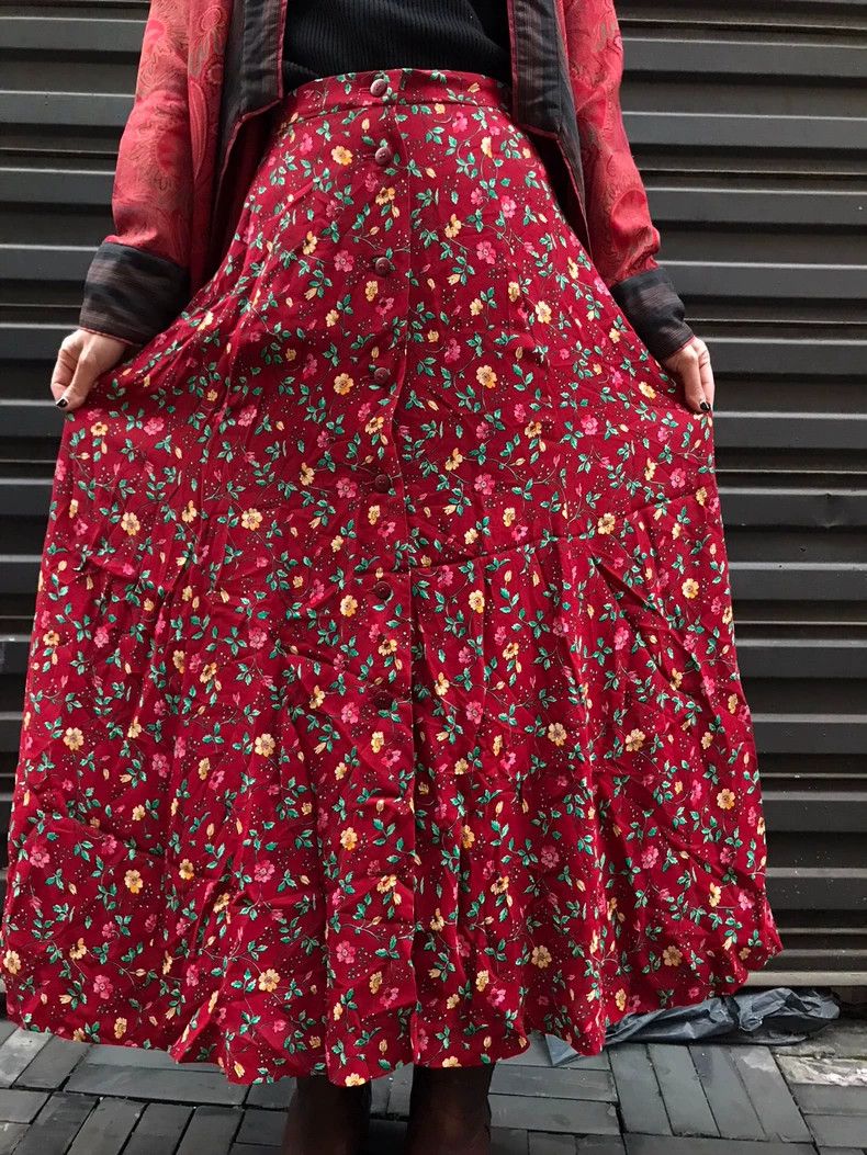 Kenzo Kenzo Takada1980s red flower long dress skirt Size 25" / US 0 / IT 36 - 3 Thumbnail