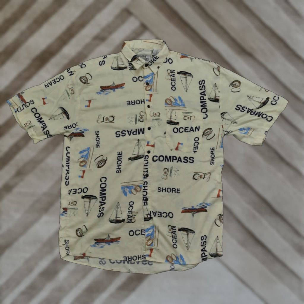 Vintage VINTAGE Ringo Sport Shirt Mens L Beige Hawaiian Sailing Ocean Button Up 90s Size US L / EU 52-54 / 3 - 1 Thumbnail