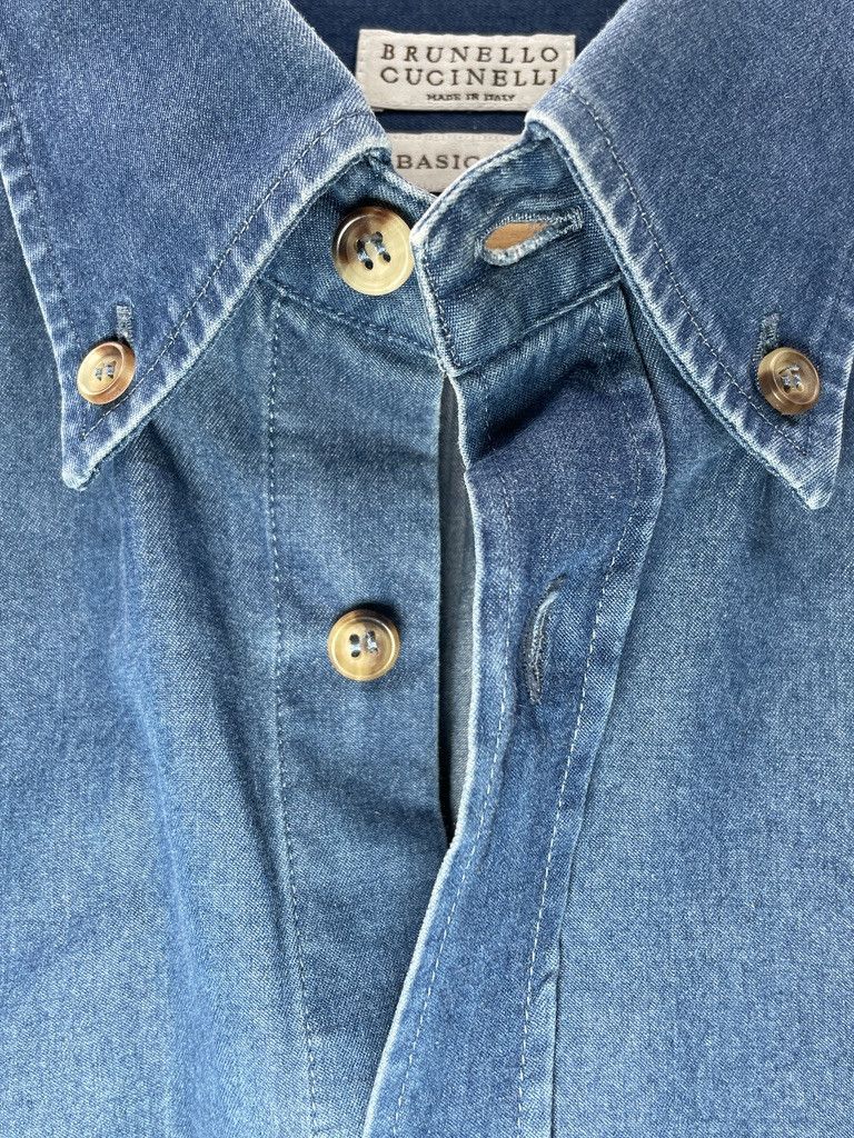 Brunello Cucinelli BRUNELLO CUCINELLI Basic Fit Distressed Denim Cotton Shirt Size US L / EU 52-54 / 3 - 11 Thumbnail