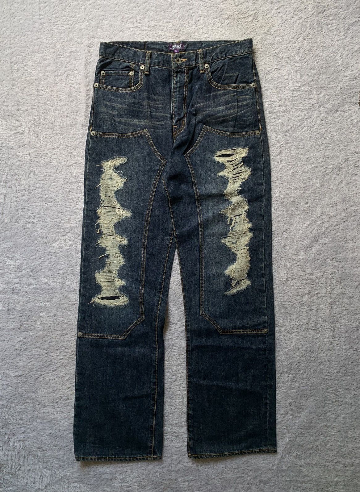 If Six Was Nine purple and yellow distressed double knee buckle back studded Size US 32 / EU 48 - 1 Thumbnail