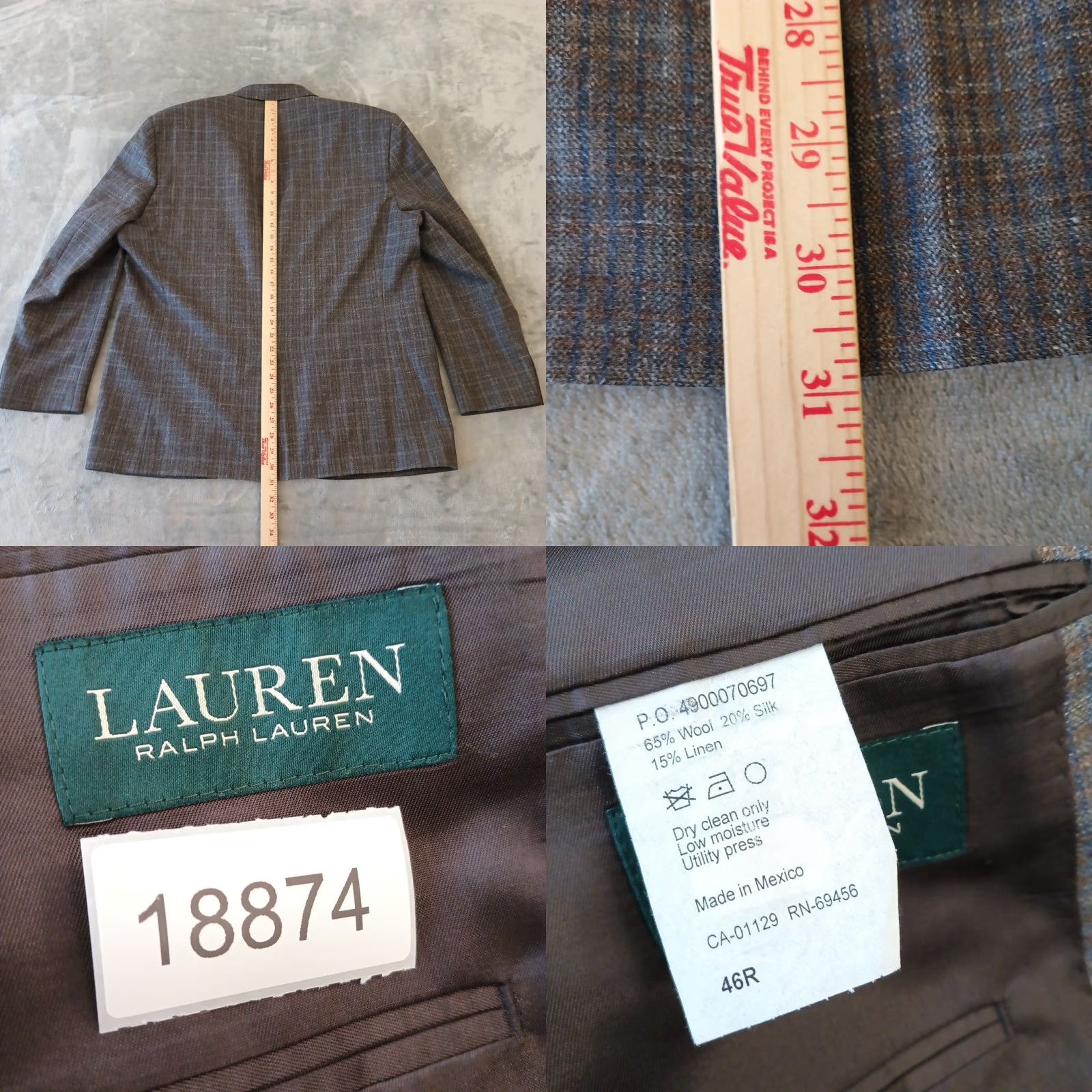 Ralph Lauren Lauren Ralph Lauren Blazer Mens 46 Brown Plaid Wool Blend Two Button Single Vent Size 46R - 8 Thumbnail