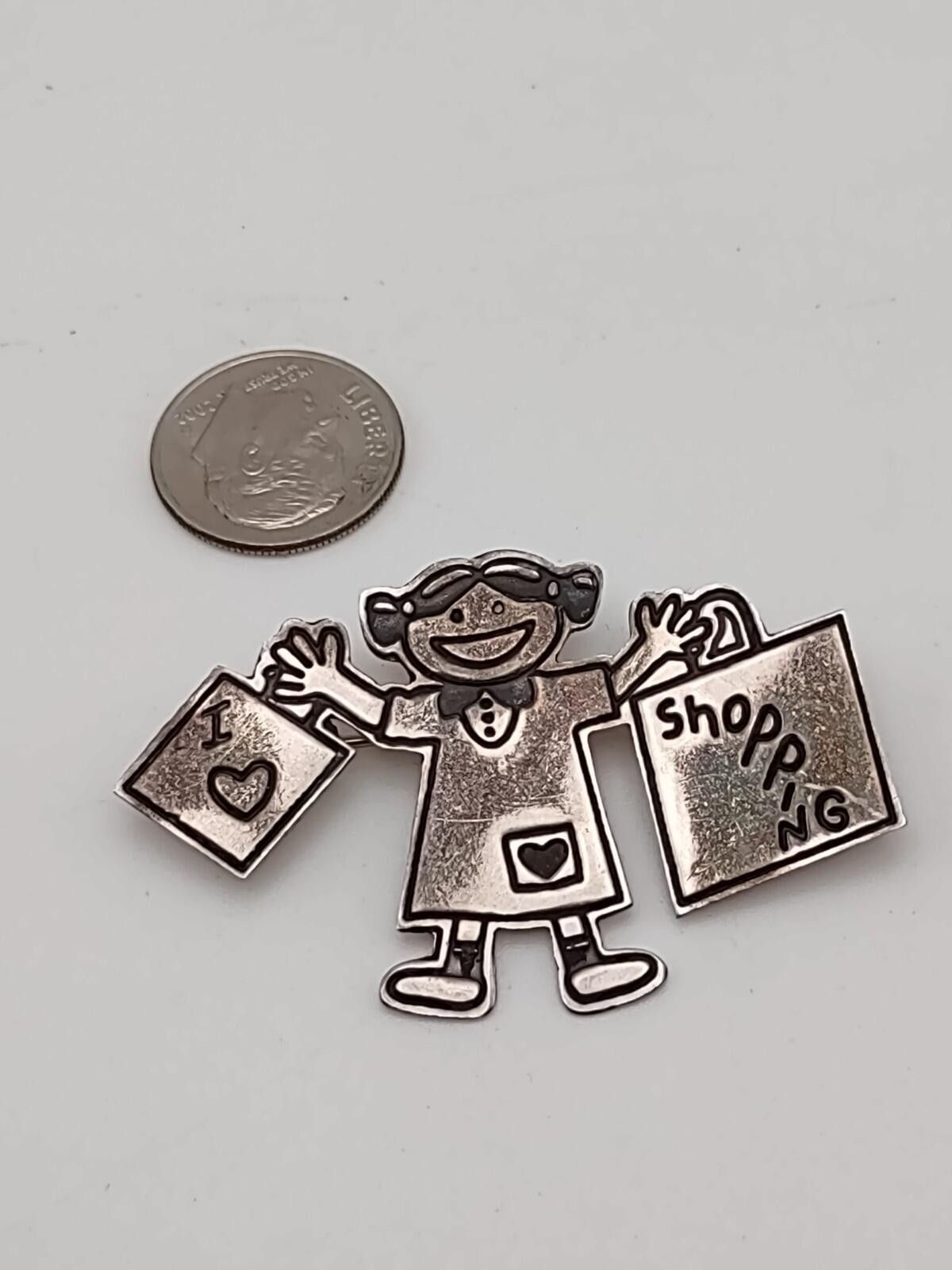 The Unbranded Brand Vintage Sterling I Love Shopping Brooch Pin 925 Size ONE SIZE - 2 Thumbnail