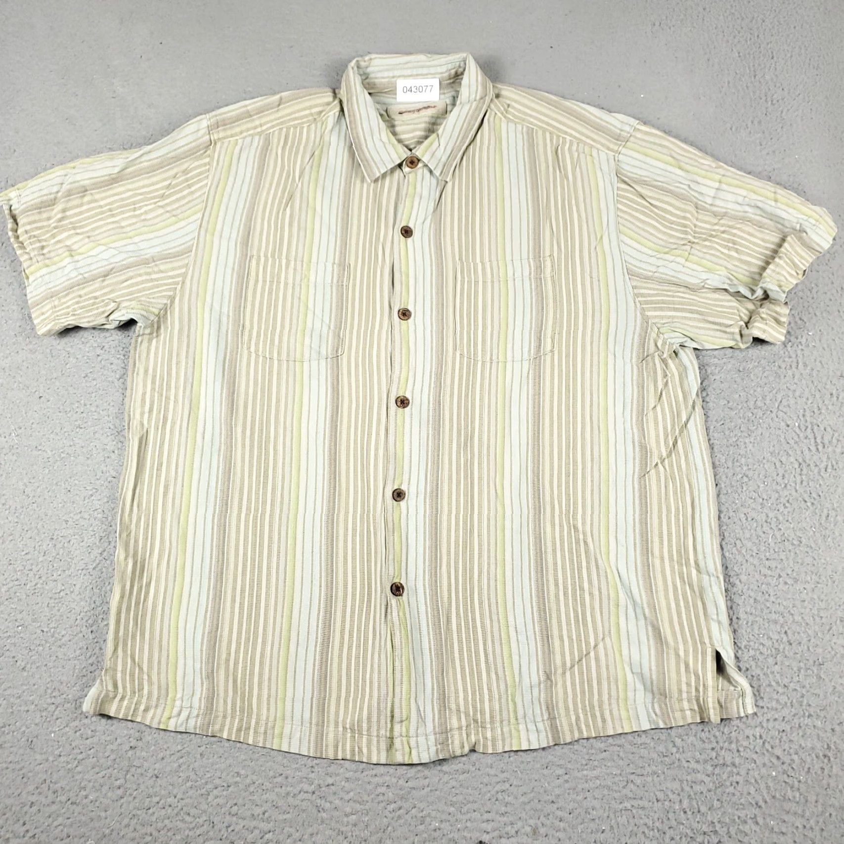 Tommy Bahama Tommy Bahama Hawaiian Shirt Mens XL Beige Striped Button-Up Short Sleeve Aloha Size US XL / EU 56 / 4 - 2 Thumbnail