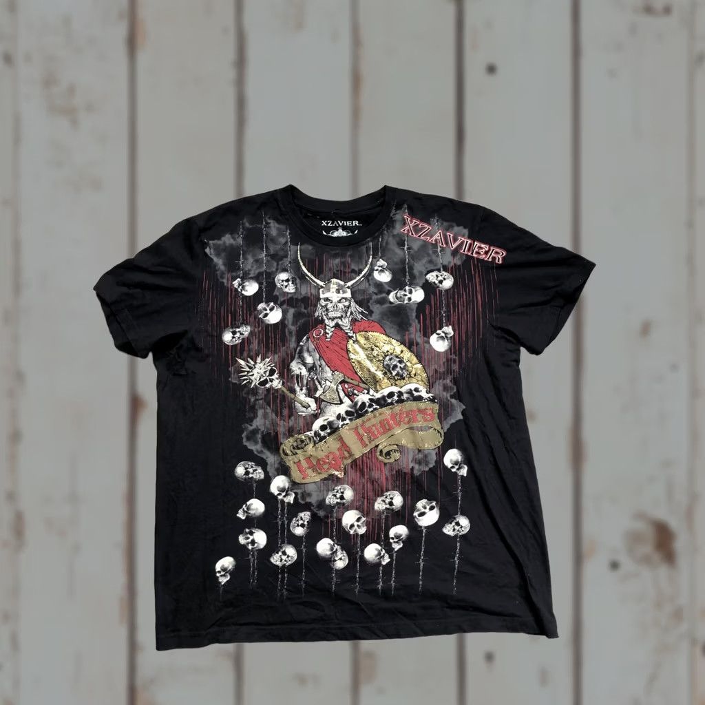 Vintage Xzavier Head Hunters Shirt Mens XL Black Skull Biker Fantasy Graphic Tee Short Sleeve Crew Neck Cotton Size US XL / EU 56 / 4 - 1 Thumbnail