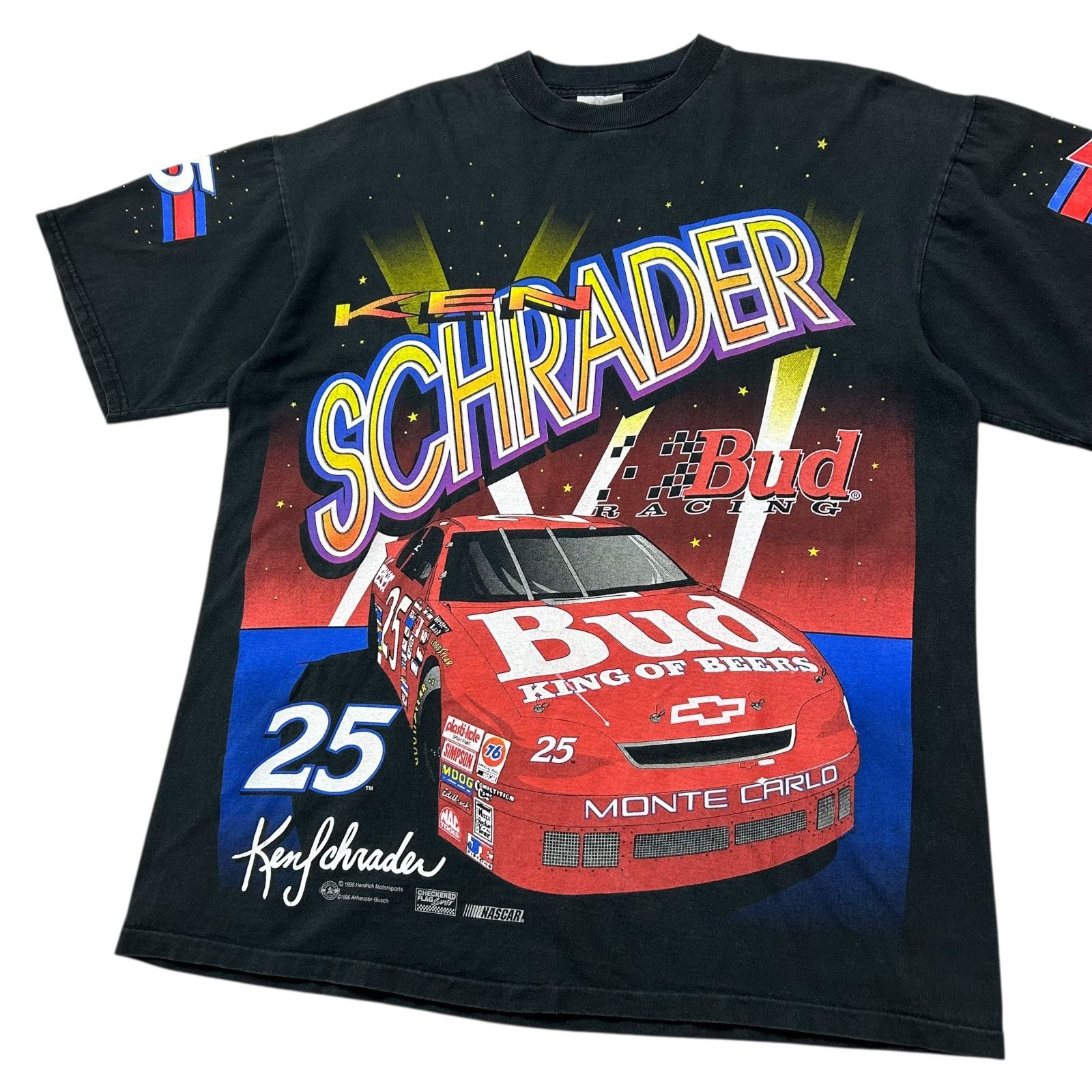 NASCAR VTG 90s NASCAR KEN SCHRADER 1996 BUD RACING AOP T-SHIRT XL Size US XL / EU 56 / 4 - 3 Thumbnail