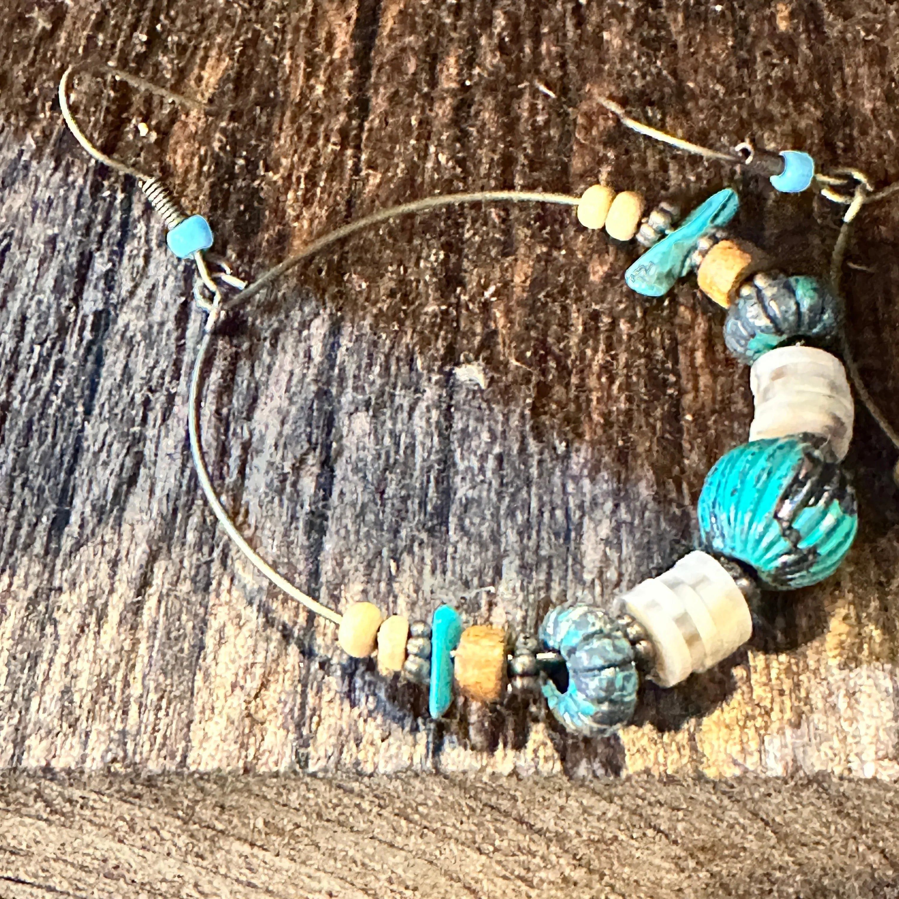 Other Handmade Western Hippie Copper Wire Turquoise Wooden Beads D Size ONE SIZE - 6 Thumbnail