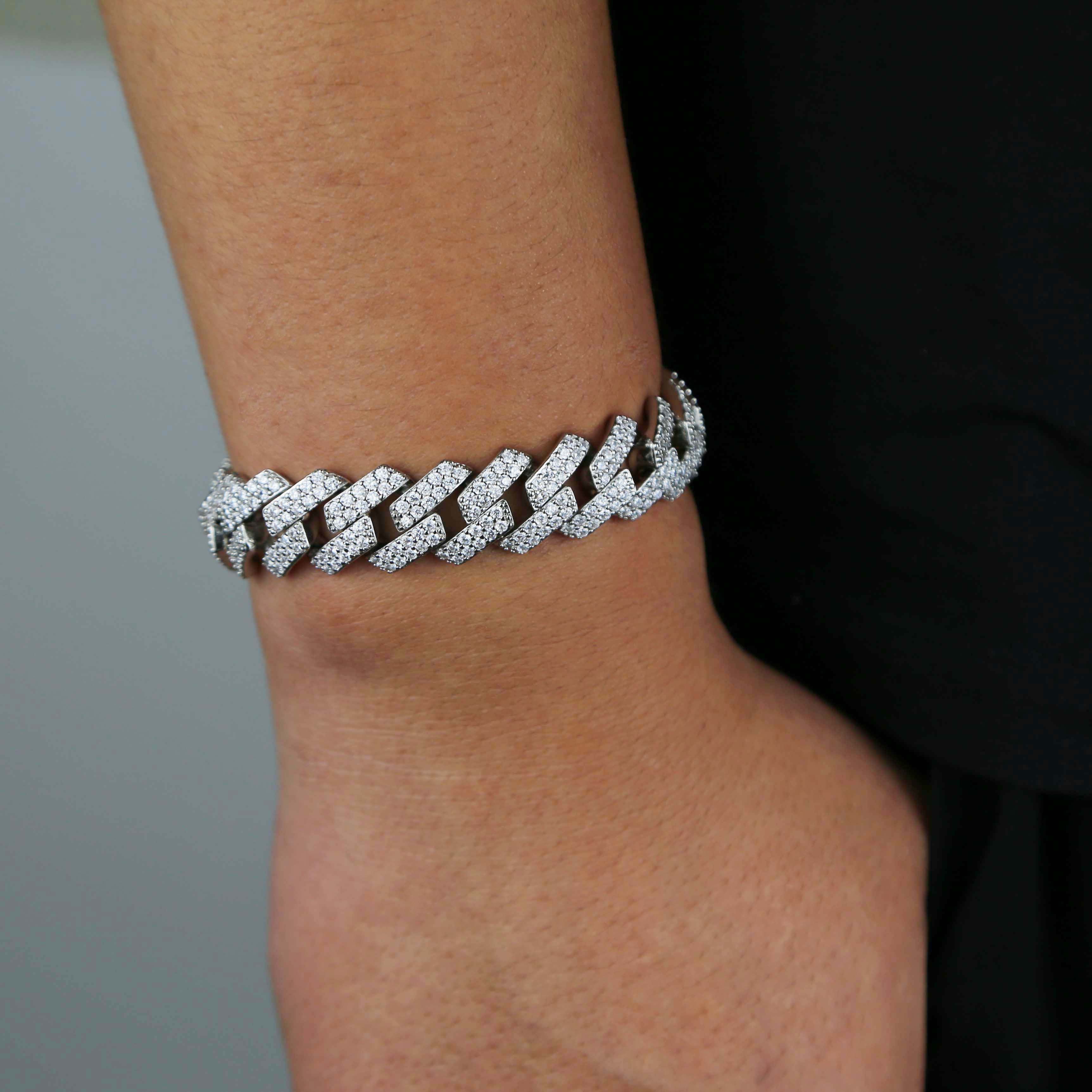 Jewelry 15mm Cubic Zircon Cuban Link Bracelet Size ONE SIZE - 1 Thumbnail