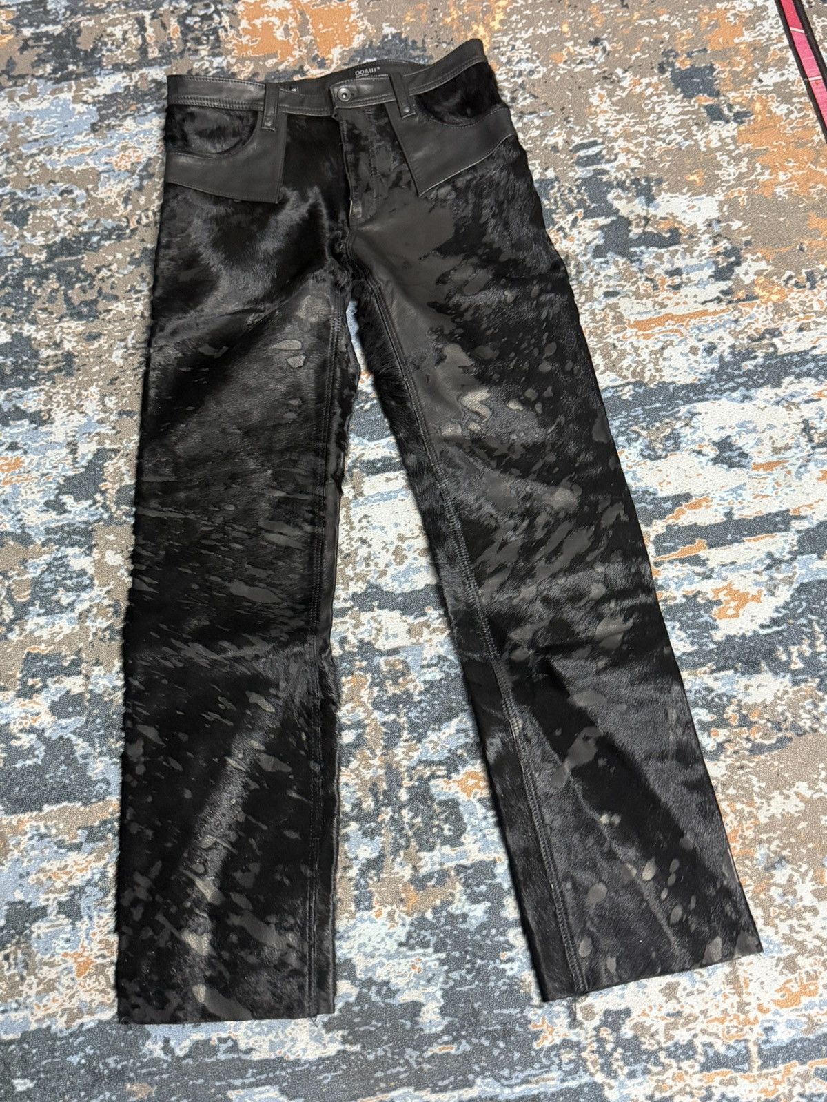 Japanese Brand Black Uneven Furry / Hair-On Hide Leather Pants Size US 32 / EU 48 - 2 Thumbnail