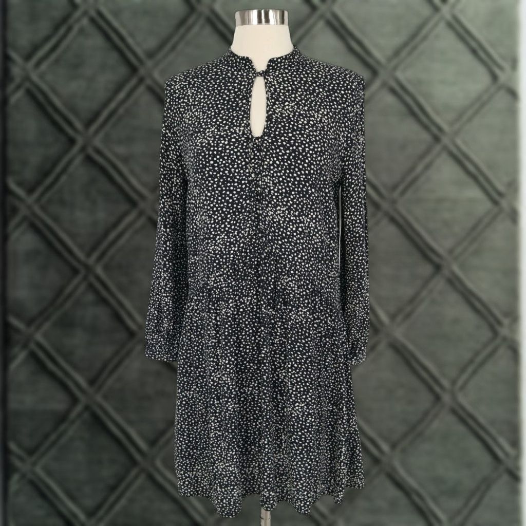 Whistles Shift Dress Womens 4 Black Ivory Polka Dot Keyhole Neck Buttons Dress