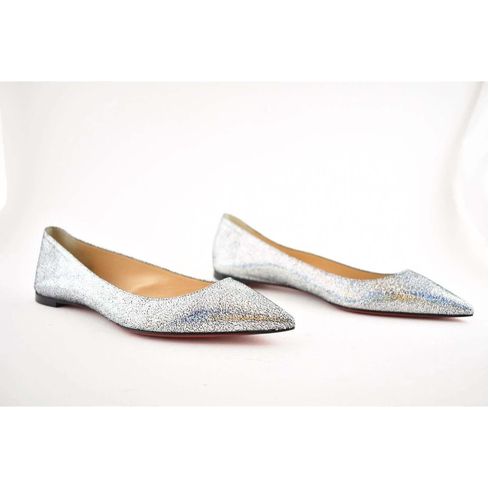 Christian Louboutin Christian Louboutin Ballalla Silver Mica Glitter Ballerina Size US 7.5 / IT 37.5 - 4 Thumbnail