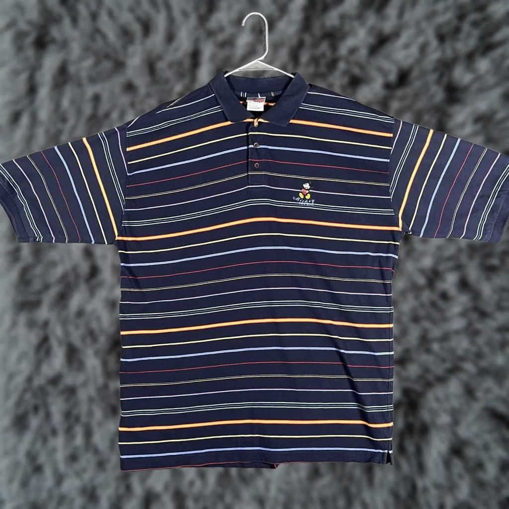 Disney The Disney Store Polo Shirt Mens XL Blue Striped Mickey Mouse Embroidered Casual Size US XL / EU 56 / 4 - 1 Thumbnail