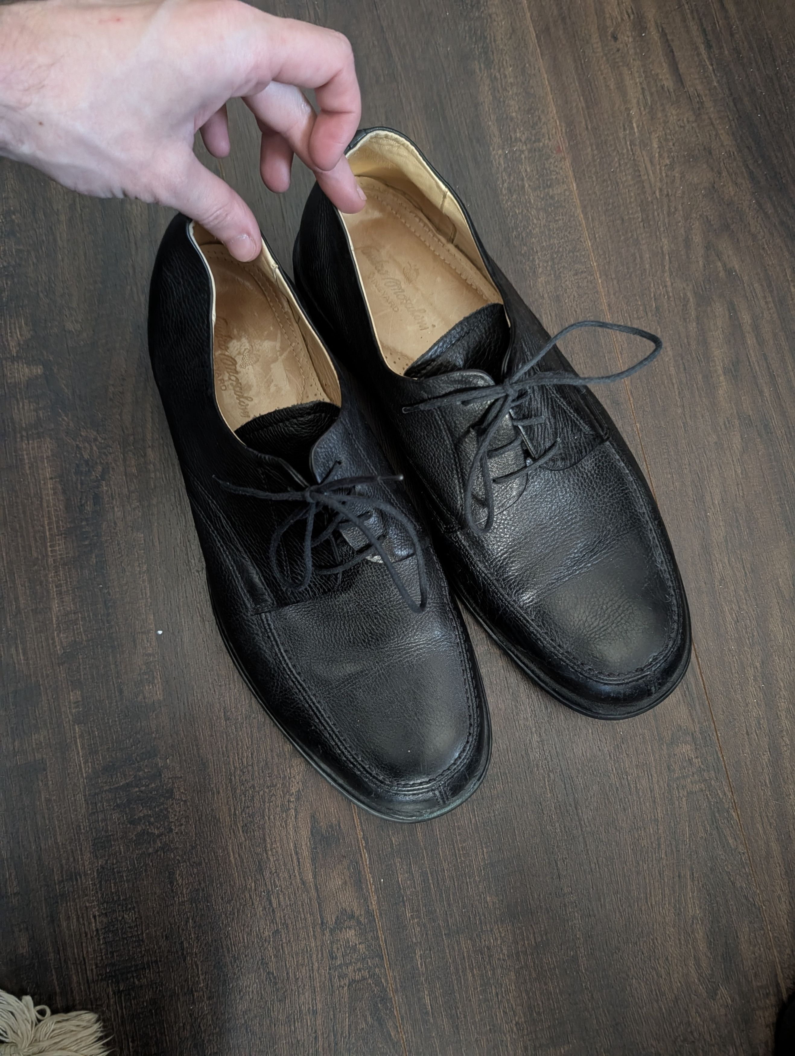 Sandro Moscoloni VTG black pebbles leather chunky Norwegian toe derby shoes Size US 11.5 / EU 44-45 - 11 Thumbnail