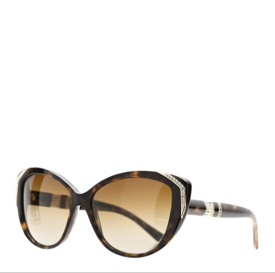 image of Bvlgari Crystal Embellished Cat Eye Tortoise Sunglasses in Brown, Women's