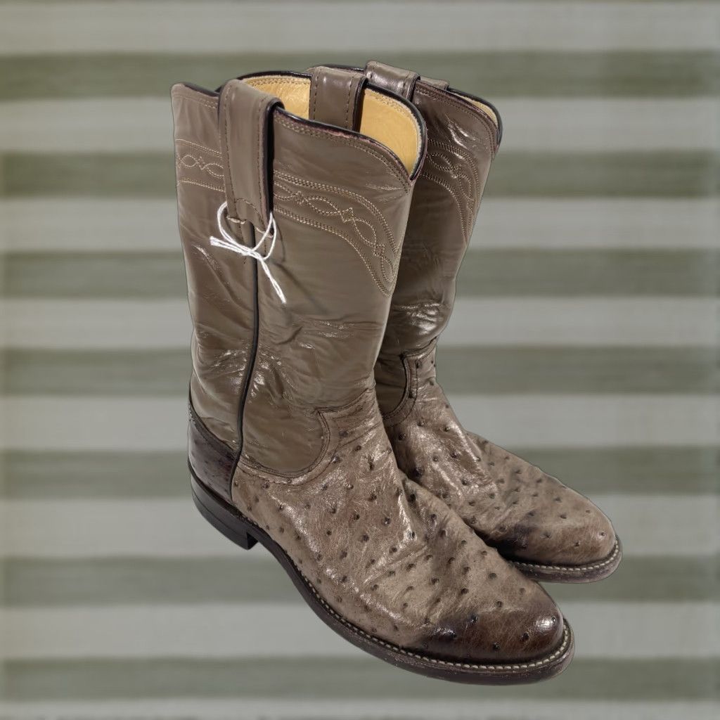 Justin Boots Justin Boots Full Quill Ostrich Boots Women Size 6 A Narrow Taupe Exotic Leather Y4283 Western Leather Buckle Brown Size US 6 / IT 36 - 1 Thumbnail