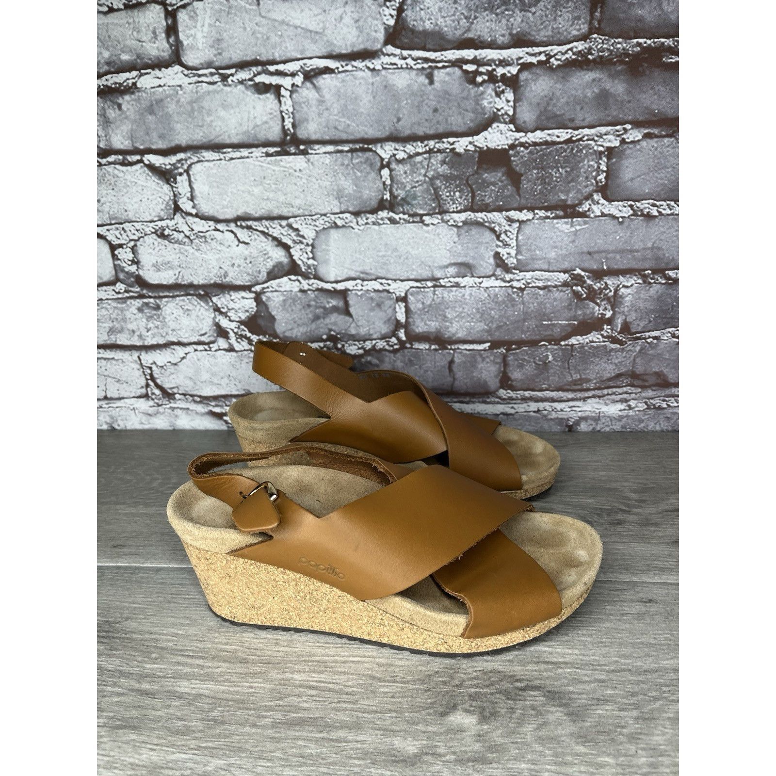 Birkenstock Birkenstock Papillio Samira Ginger Brown Leather Cork Wedges Size US 6.5 / IT 36.5 - 15 Thumbnail