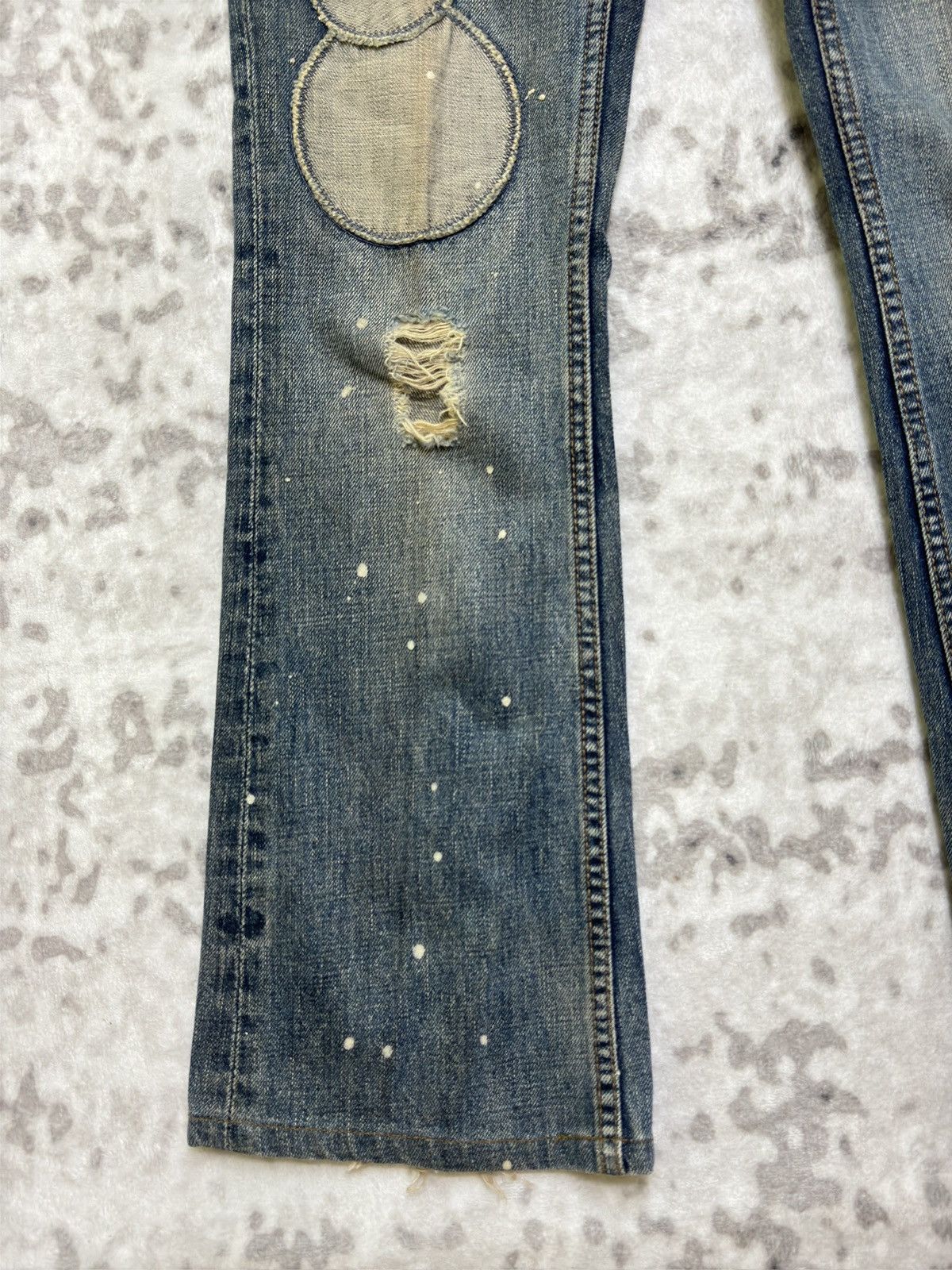 Japanese Brand Vintage BACK NUMBER Flare Distressed Low Raise Patches Denim Size US 29 - 7 Thumbnail