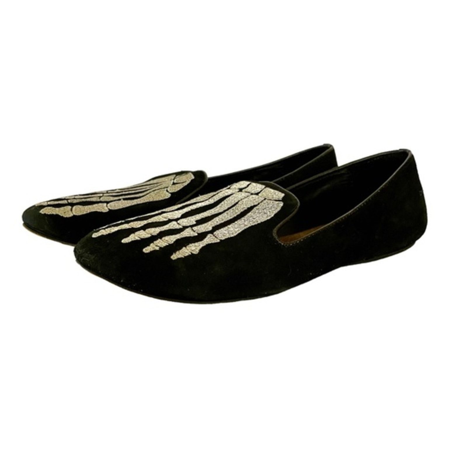 Other Mara & Mine Jem Skull Slippers Silver Skeleton Suede Flats Size US 5 / IT 35 - 3 Thumbnail