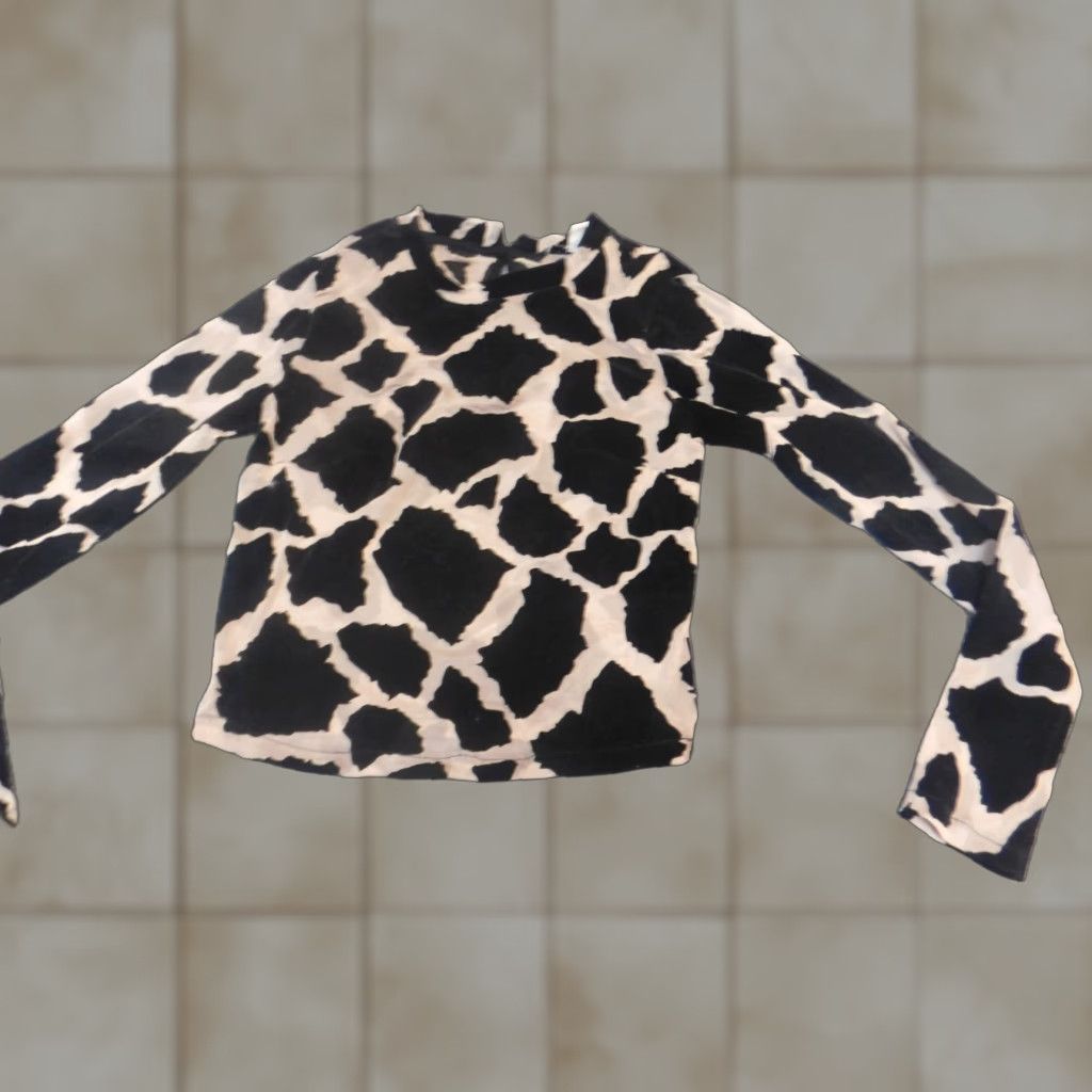 Topshop Topshop Womens Blouse Top 2 Animal Print Black Multicolor Crew Neck Long Sleeve Casual Polyester Down Ruffle Basic Shirt Womens Regular Size 2 Size XS / US 0-2 / IT 36-38 - 1 Thumbnail