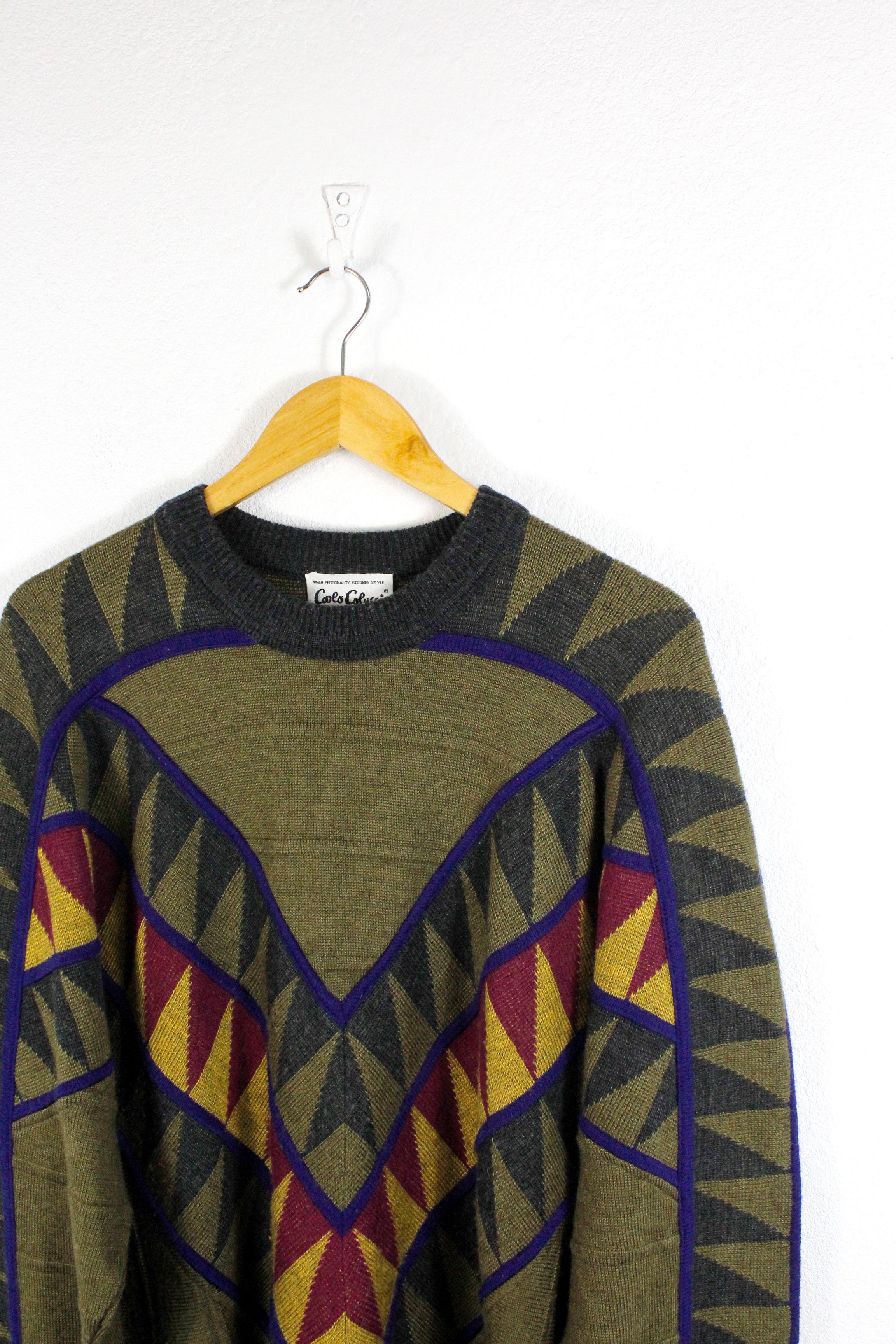 Carlo Colucci × Coogi × Vintage Vintage Carlo Colucci Geometric Pattern Wool Sweater 52 Size US L / EU 52-54 / 3 - 2 Thumbnail