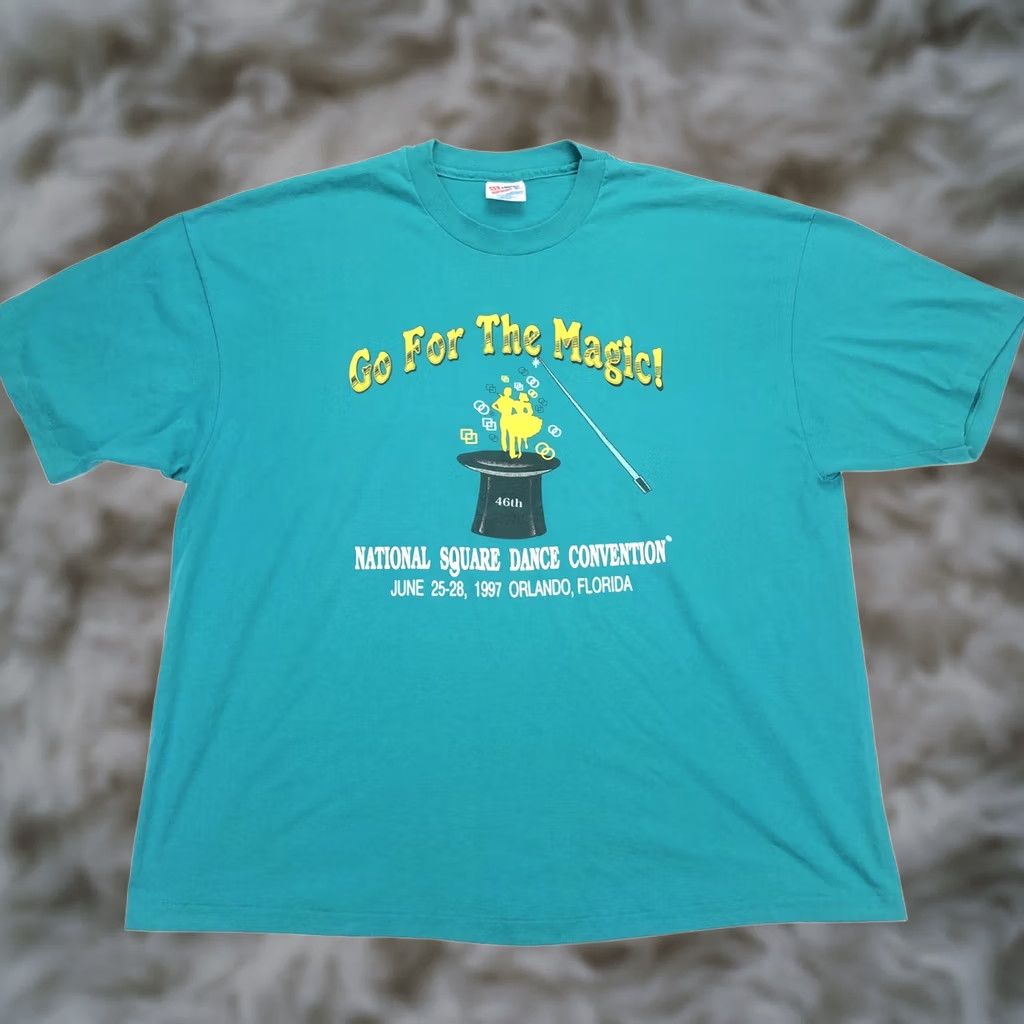 Hanes VTG Single Stitch Men’s National Square Dance Convention Orlando T-Shirt 2XL Graphic Tee Green 1990s Unisex Adult Hanes Size US XXL / EU 58 / 5 - 1 Thumbnail
