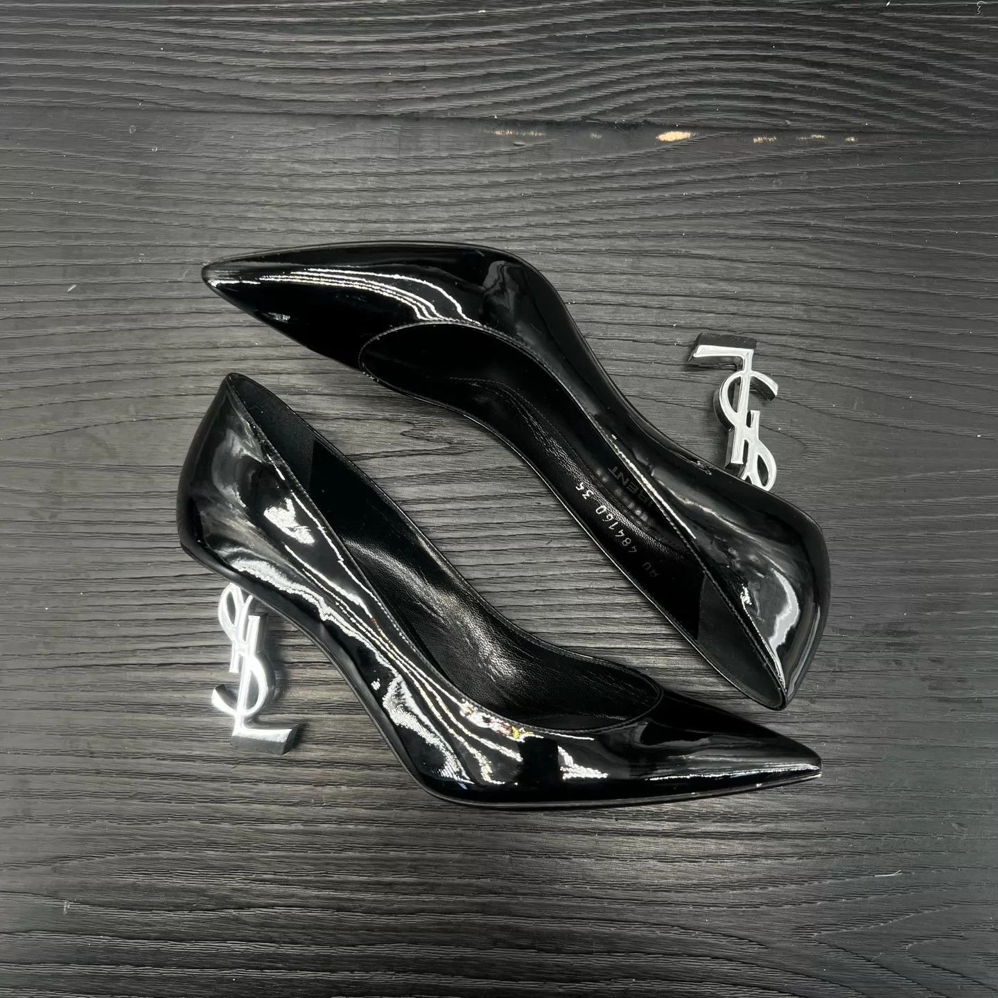 Yves Saint Laurent YSL Patent Leather Heels Black & Silver 35 Like New With Box Size US 4.5 / IT 34.5 - 3 Thumbnail