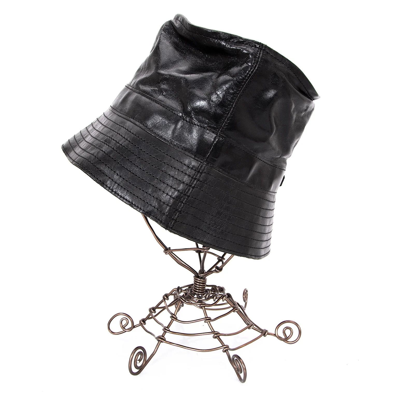 Jean Paul Gaultier Black Cow Leather Bucket Hat Size F Size ONE SIZE - 2 Thumbnail