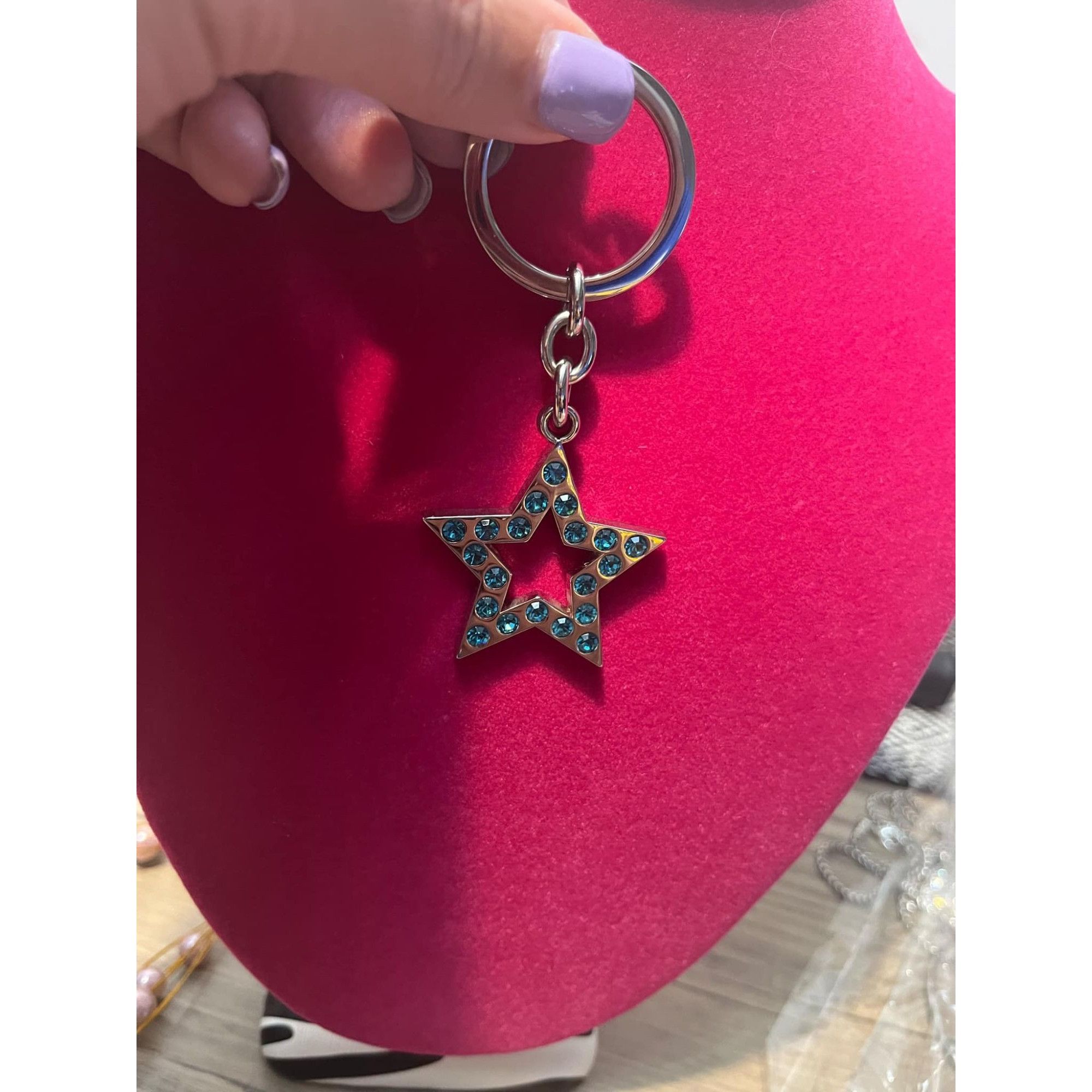 Coach New Coach Key Chain Silver Tone Blue Stud Diamond Star Purse Size ONE SIZE - 2 Thumbnail