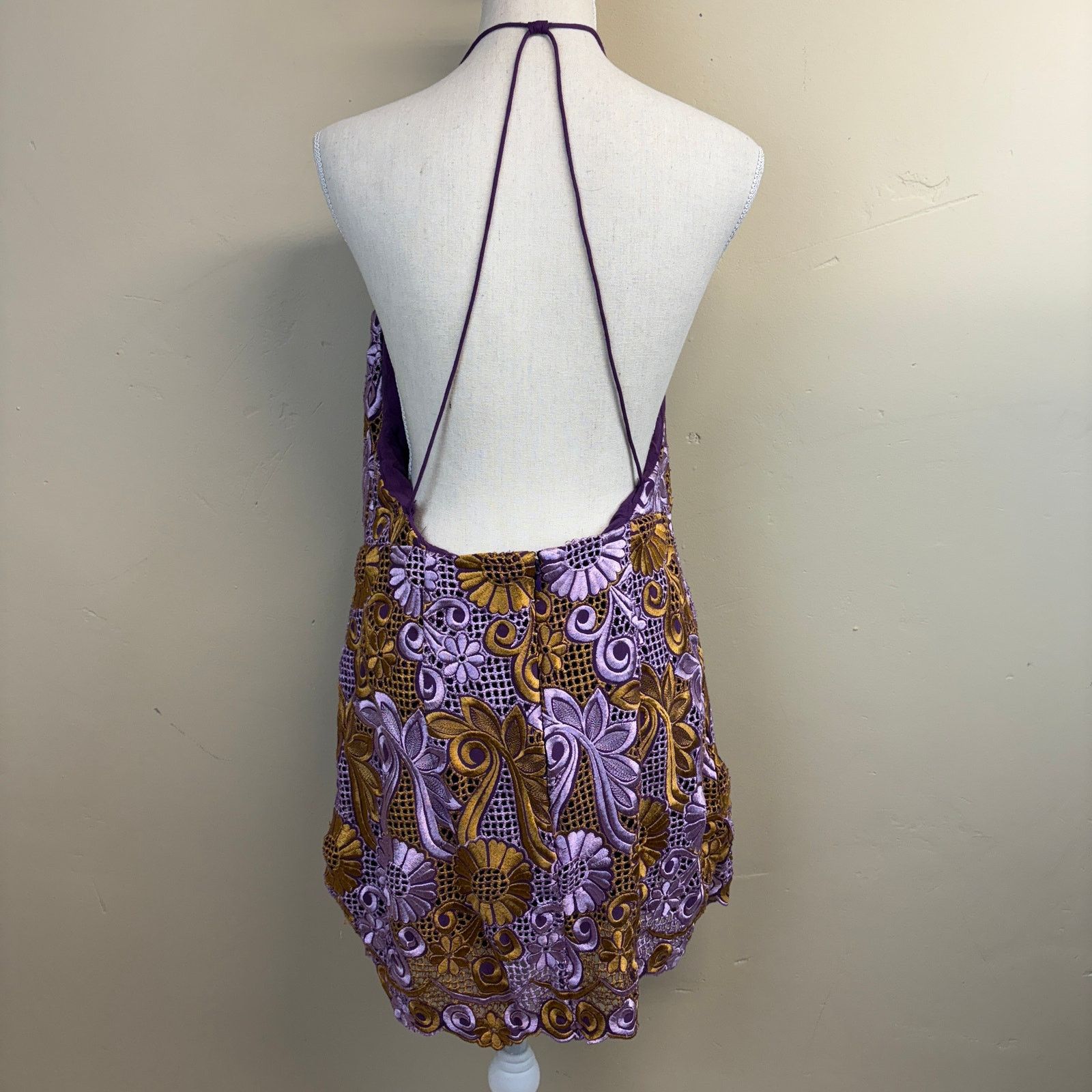 Anthropologie Embroidered Print Floral Halter Mini Dress 14
