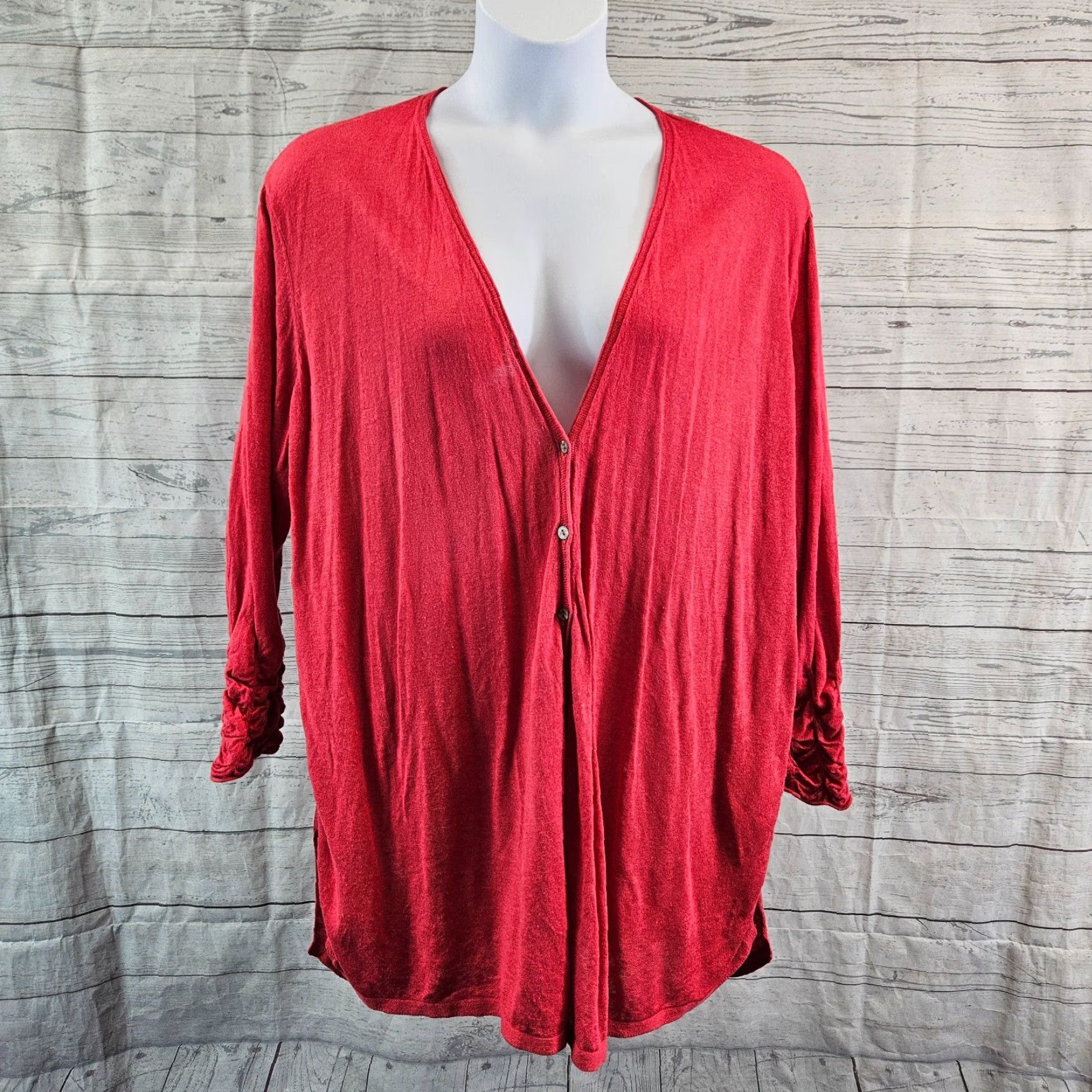 NIC+ZOE Nic+Zoe Cardigan Womens Sz 1X Red Linen Blend Long Sleeve Button Front Size XL / US 12-14 / IT 48-50 - 2 Thumbnail