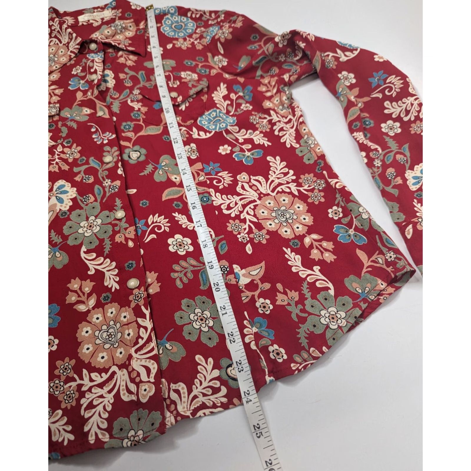 Vintage Sage West Prairie Creek Women's M Pearl Snaps Floral Western Shirt Red XS? No, M size. Size M / US 6-8 / IT 42-44 - 5 Thumbnail