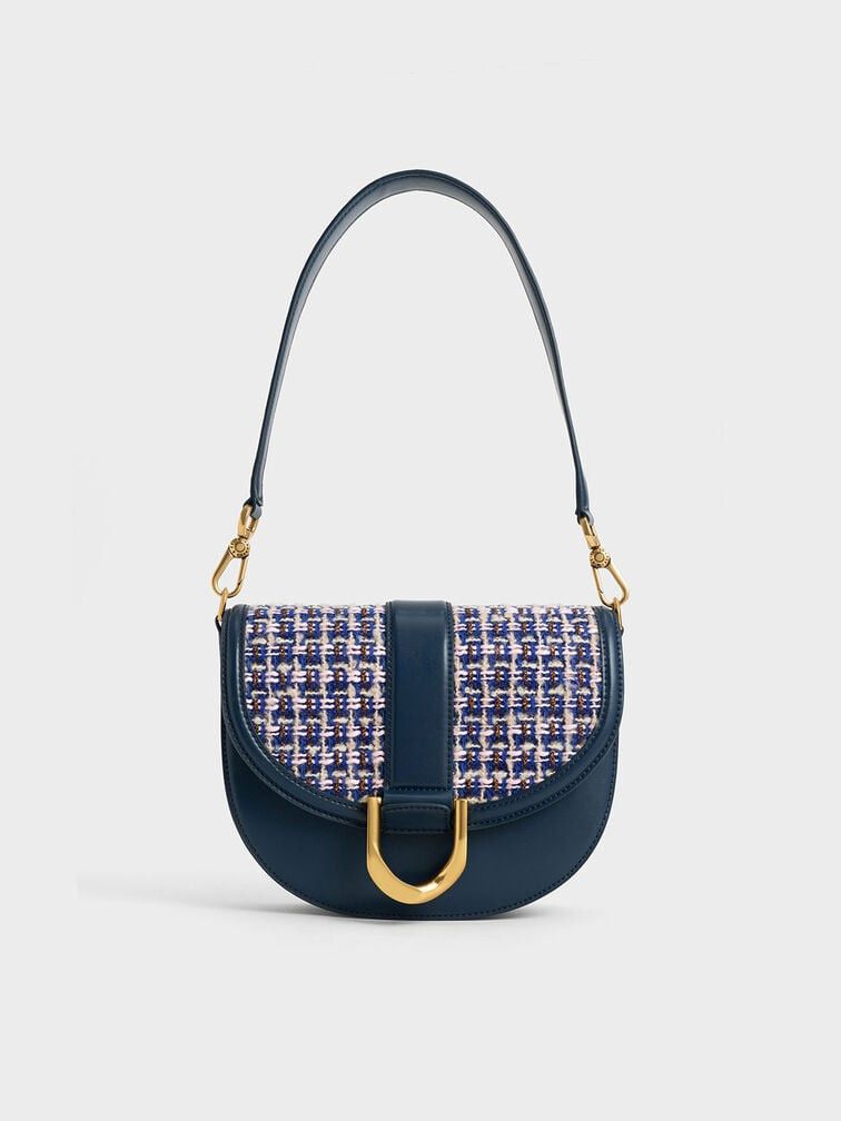 Charles Keith Gabine Tweed Saddle Bag Navy