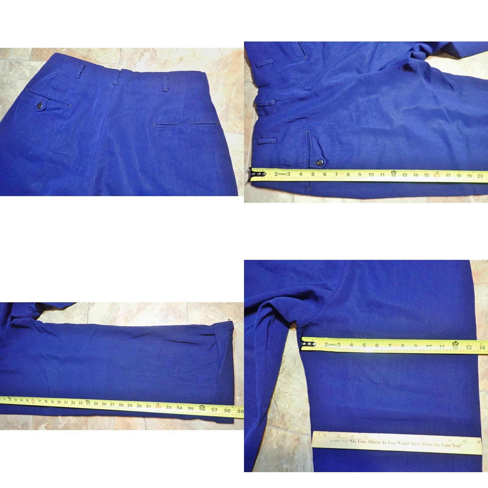 Vintage VINTAGE Wool Gabardine Dress Pants Blue 31x26 Pleated Cuffed Retro 1940s 50s 60s Unisex Size US 31 - 8 Thumbnail