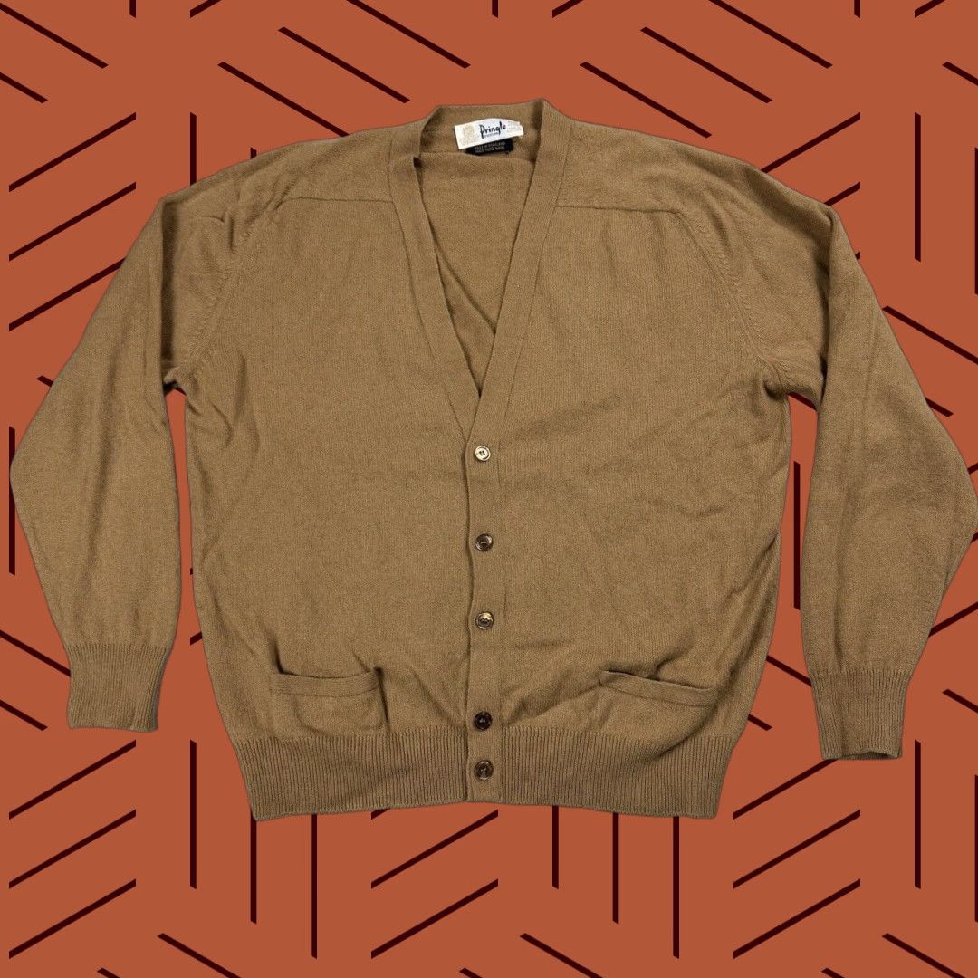 Vintage VINTAGE Pringle of Scotland Men’s Cardigan Sweater 100% Wool Brown 5-Button Classic Fitted UK Size 46 Size US XXL / EU 58 / 5 - 1 Thumbnail