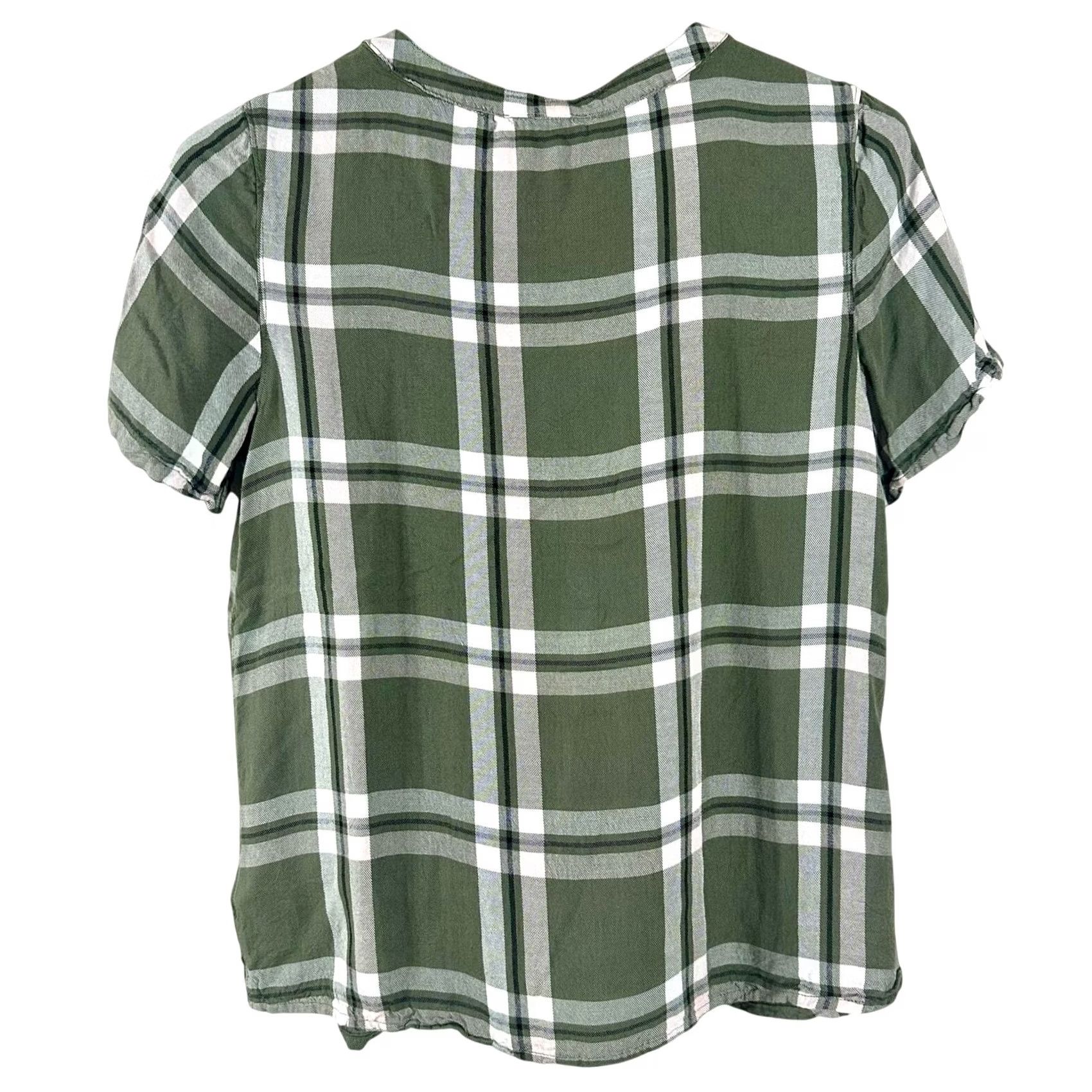 Vintage C&C California Womens Short Sleeve Plaid Button Front Rayon Blouse Green Small Size S / US 4 / IT 40 - 3 Thumbnail