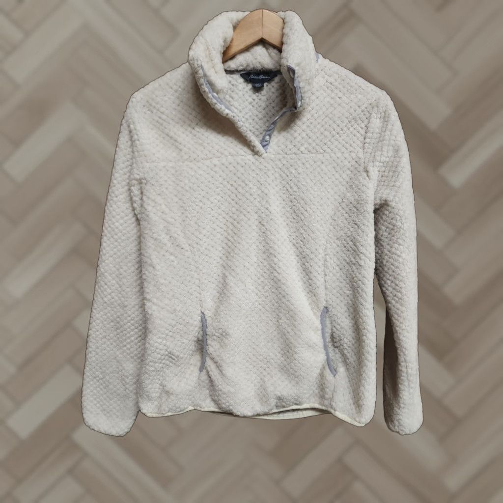 Eddie Bauer VINTAGE Eddie Bauer Womens White Fleece Pullover Sweater 1/4 Button Up Size Small Size S / US 4 / IT 40 - 1 Thumbnail