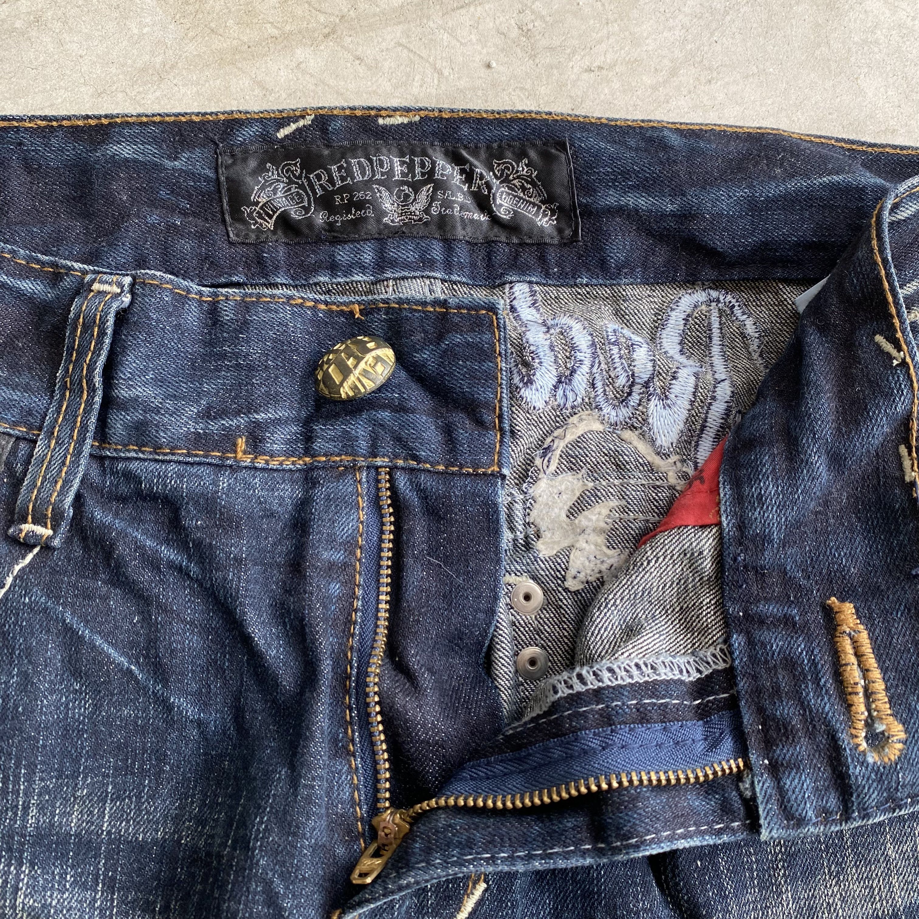 Ed Hardy Red Pepper Embroidered Wings Whisker Clawmark Denim Jeans Size US 32 / EU 48 - 12 Thumbnail