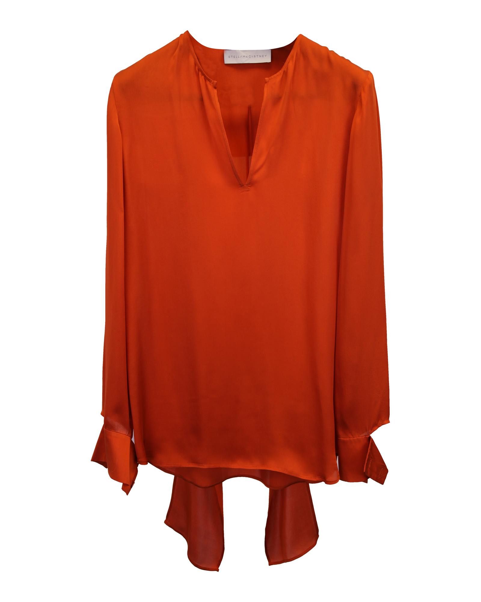 image of Stella Mccartney Orange Silk Pussybow Blouse - Lightweight And Luxurious, Women's (Size Small)