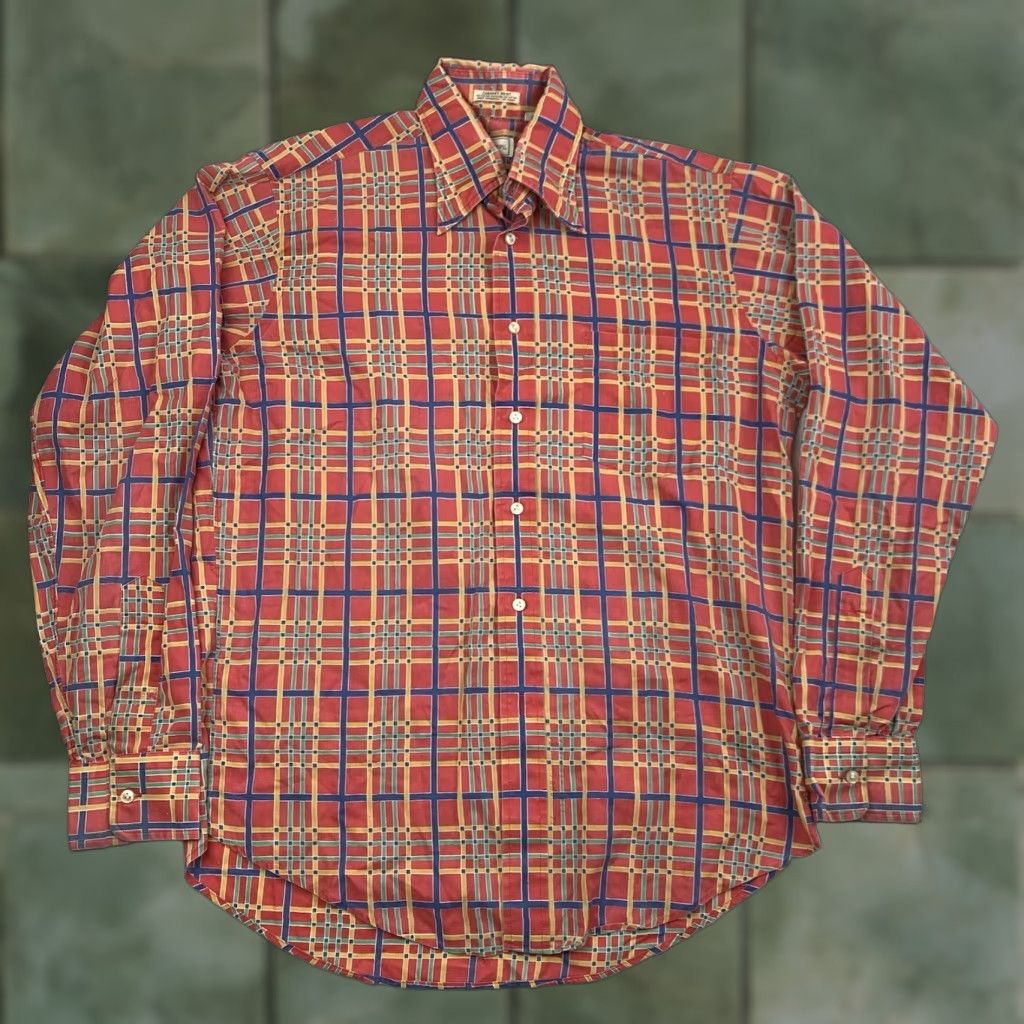Vintage VINTAGE Hathaway Button-Up Shirt Men Large Orange Plaid 70s Formal Collar 80s Classic Mens Regular Size L Size 42R - 1 Thumbnail
