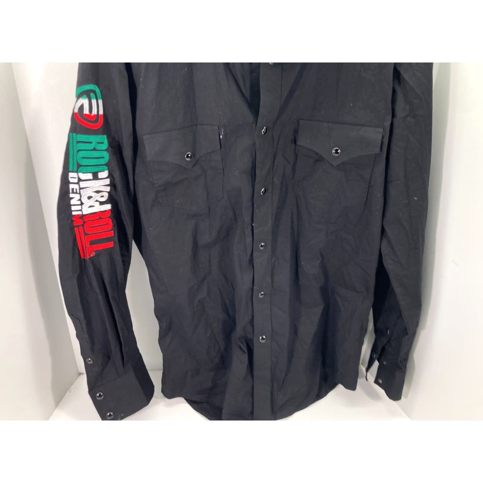 Denime Rock & Roll Denim Western Shirt Mens M Black Snap Front Cowboy Embroidered Logo Long Sleeve Size US M / EU 48-50 / 2 - 5 Thumbnail