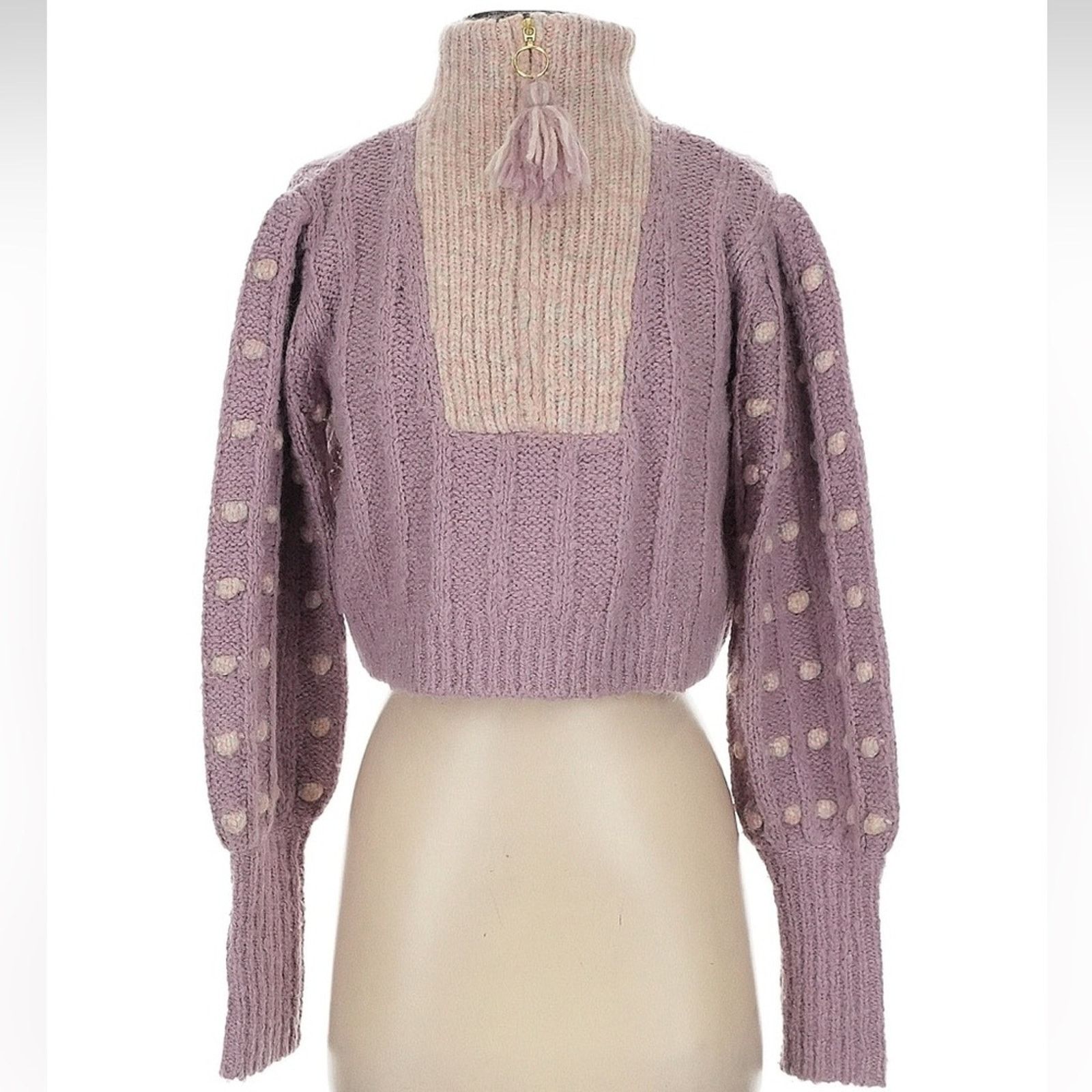 LoveShackFancy LoveShackFancy Jonae Cropped Mock Zip Sweater - XS - Purple Size XS / US 0-2 / IT 36-38 - 2 Thumbnail