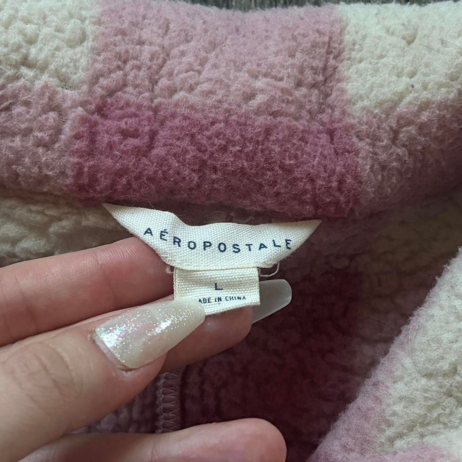 Aeropostale Pink & White Plaid Aeropostale Sherpa Jacket Size L / US 10 / IT 46 - 3 Thumbnail