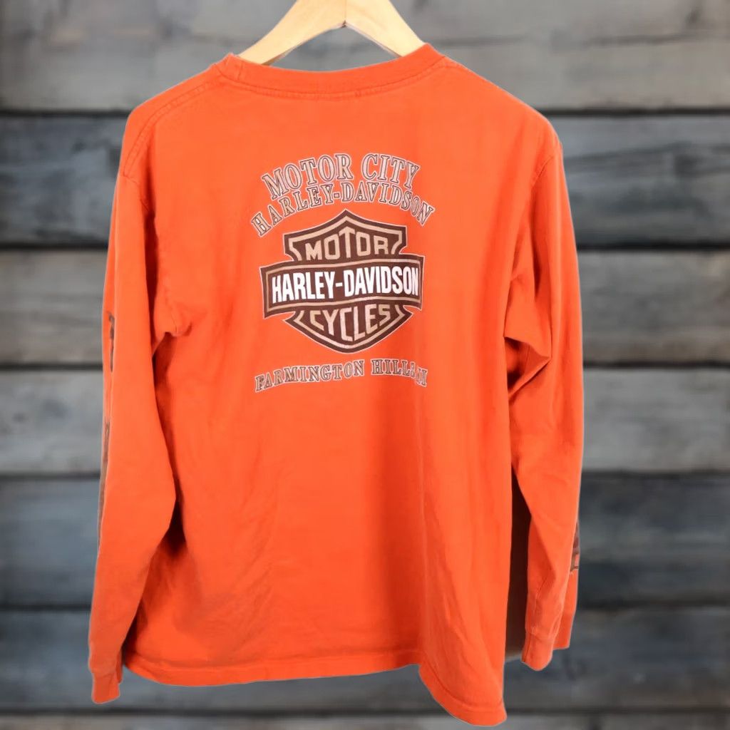 Harley Davidson VINTAGE Harley-Davidson Long Sleeve T-Shirt Mens XL Orange Eagle Michigan VTG Size US L / EU 52-54 / 3 - 1 Thumbnail