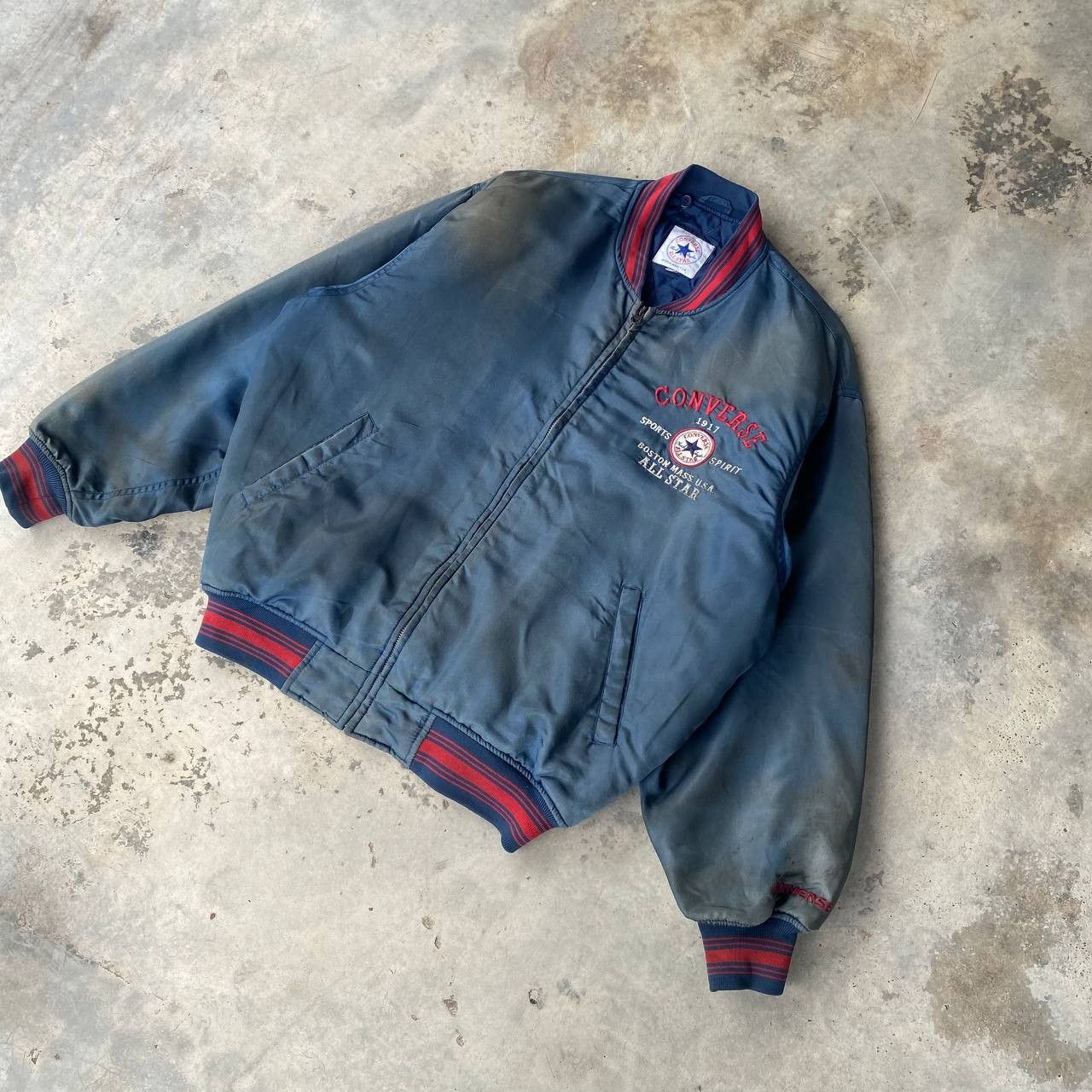 Converse × Vintage RARE VTG 90s CONVERSE CHUCK TAYLOR FADED DIRTY BOMBER JACKET Size US XL / EU 56 / 4 - 2 Thumbnail