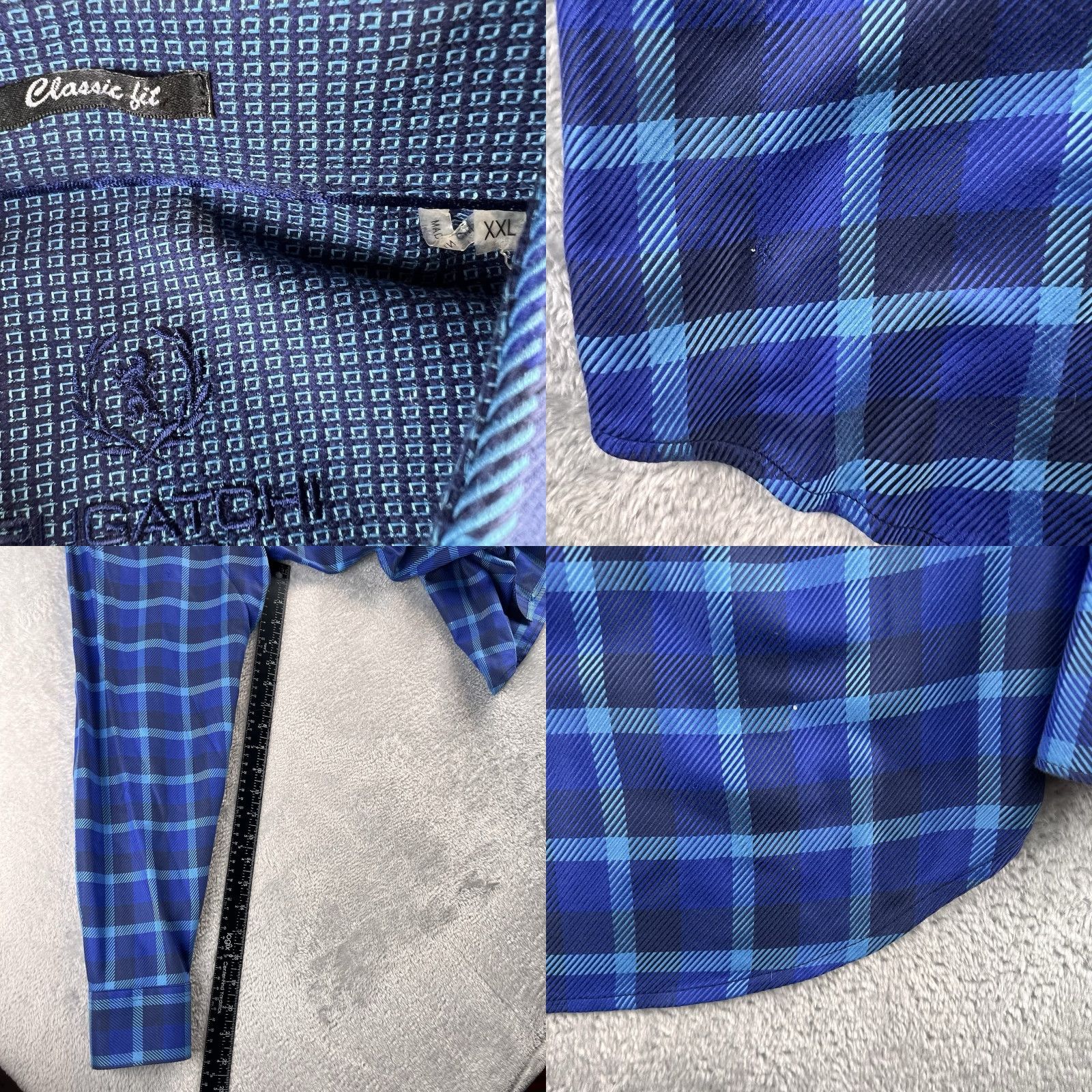BUGATCHI VINTAGE Bugatchi Uomo Button-Up Shirt Mens XXL Blue Purple Long Sleeve Preppy Luxe Geometric Pattern Non-Iron Button-Down Collar Classic Knit Cotton Size US XXL / EU 58 / 5 - 8 Thumbnail
