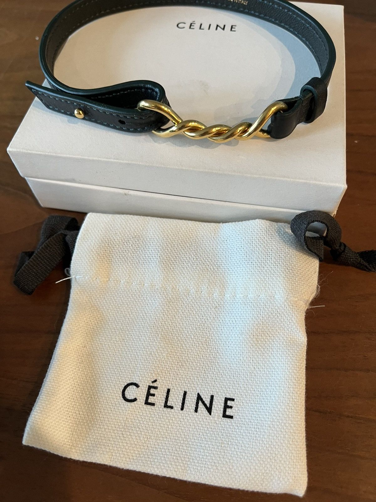 Celine Celine dark green leather twist knot choker necklace Size ONE SIZE - 1 Thumbnail